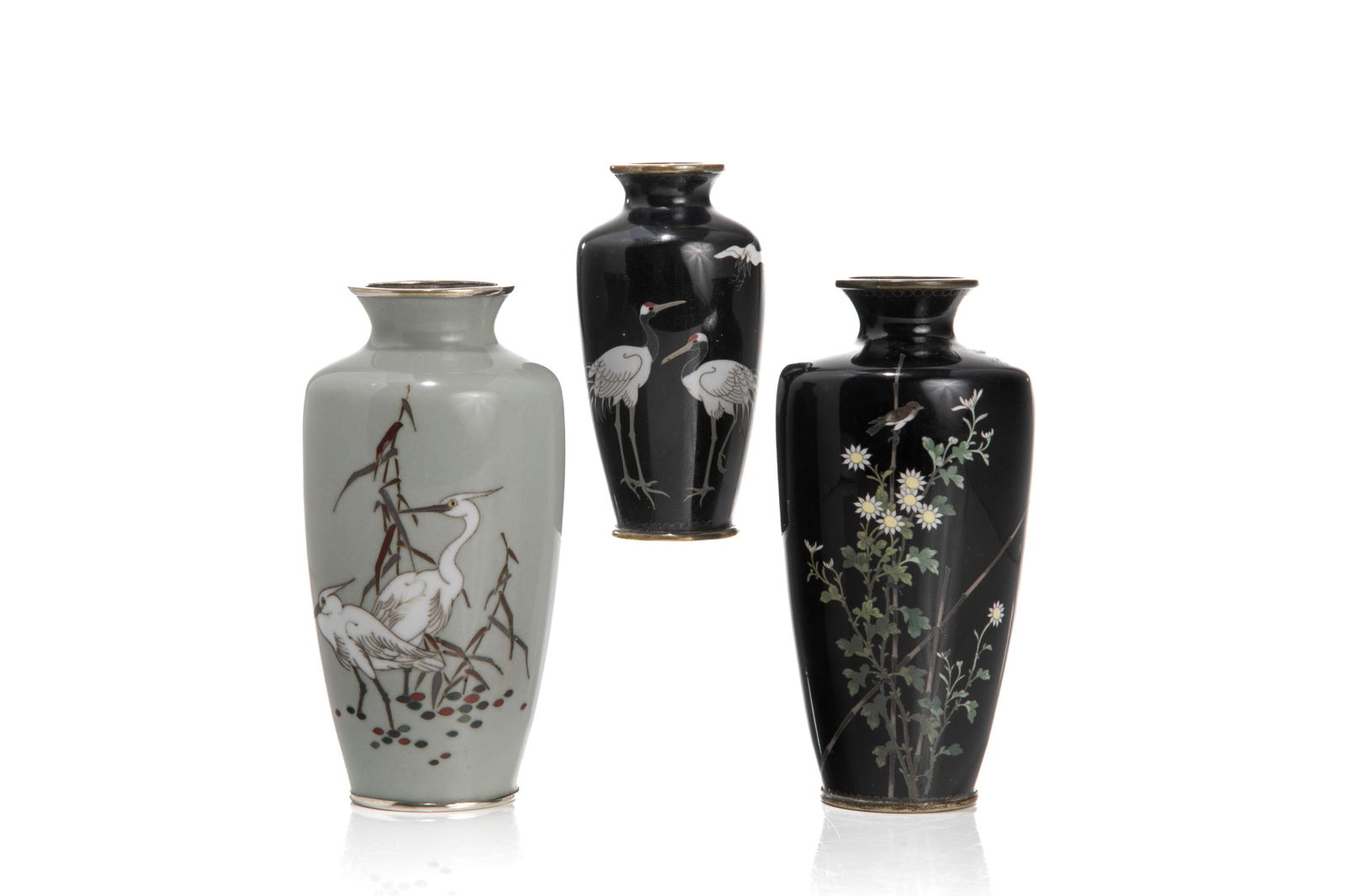 THREE JAPANESE CLOISONNE ENAMEL VASES (1 of 2)