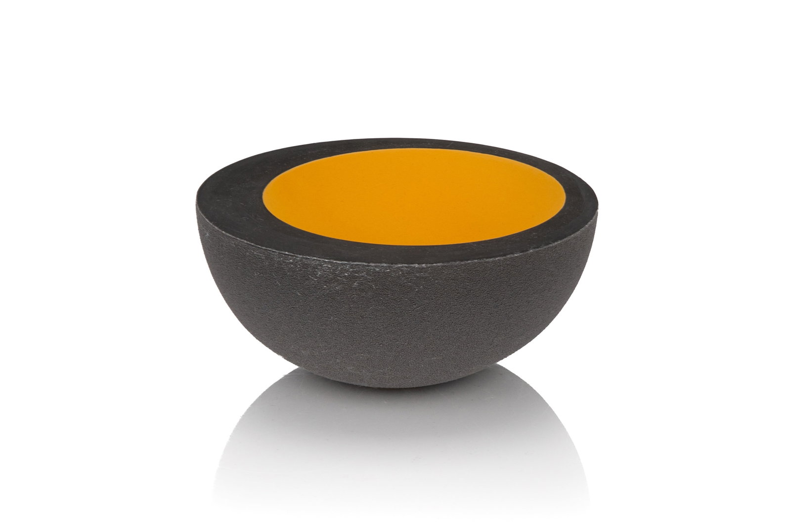 SOPHIE SOUTHGATE (British, b. 1986): Porcelain bowl with grey exterior and yellow interior. Signed.H: 3.3in (8.5cm) Dia: 7.2in (18.5cm)