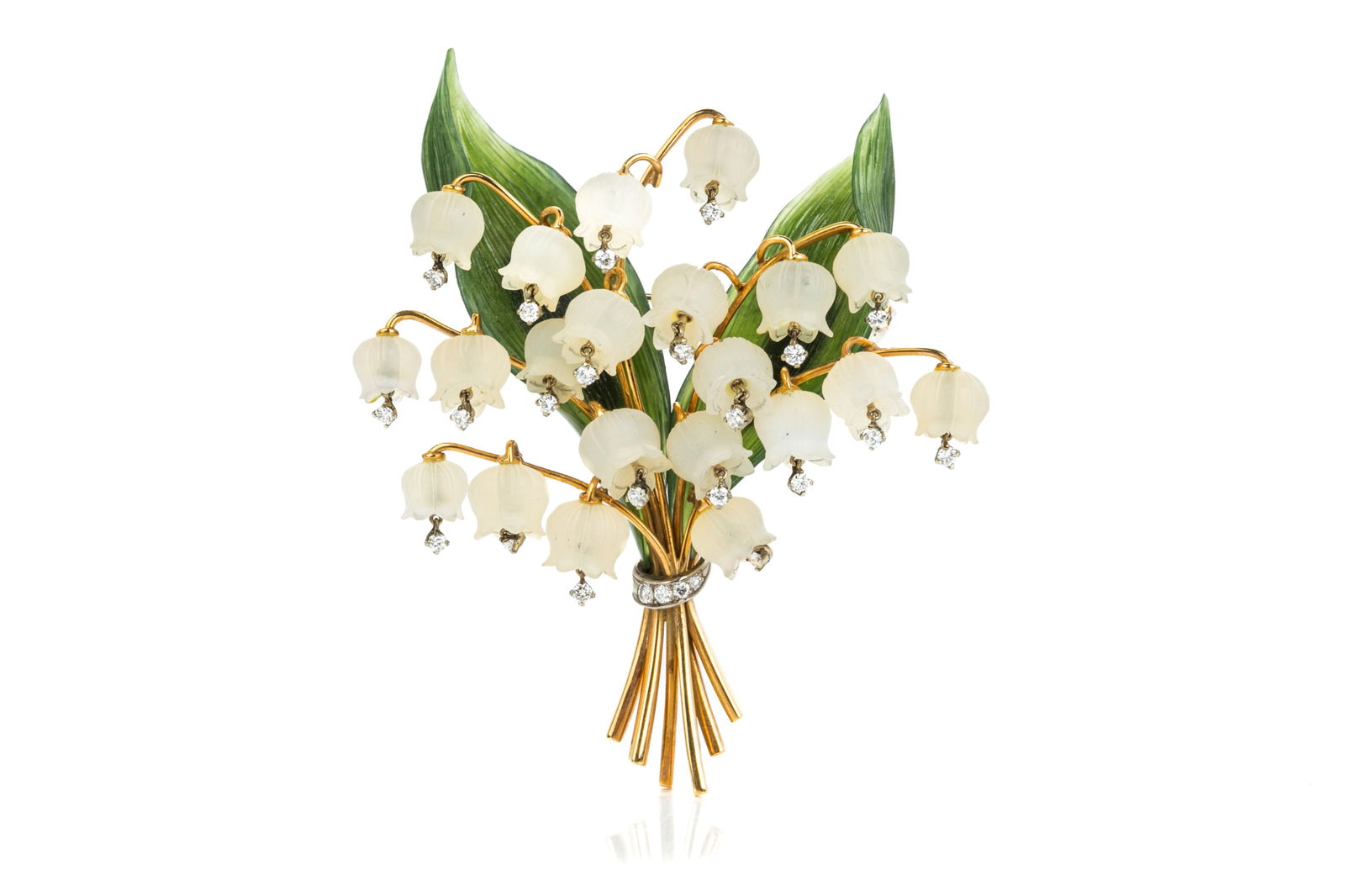 AUSTRIAN 18K GOLD LILY OF THE VALLEY BROOCH, 44g (1 of 3)