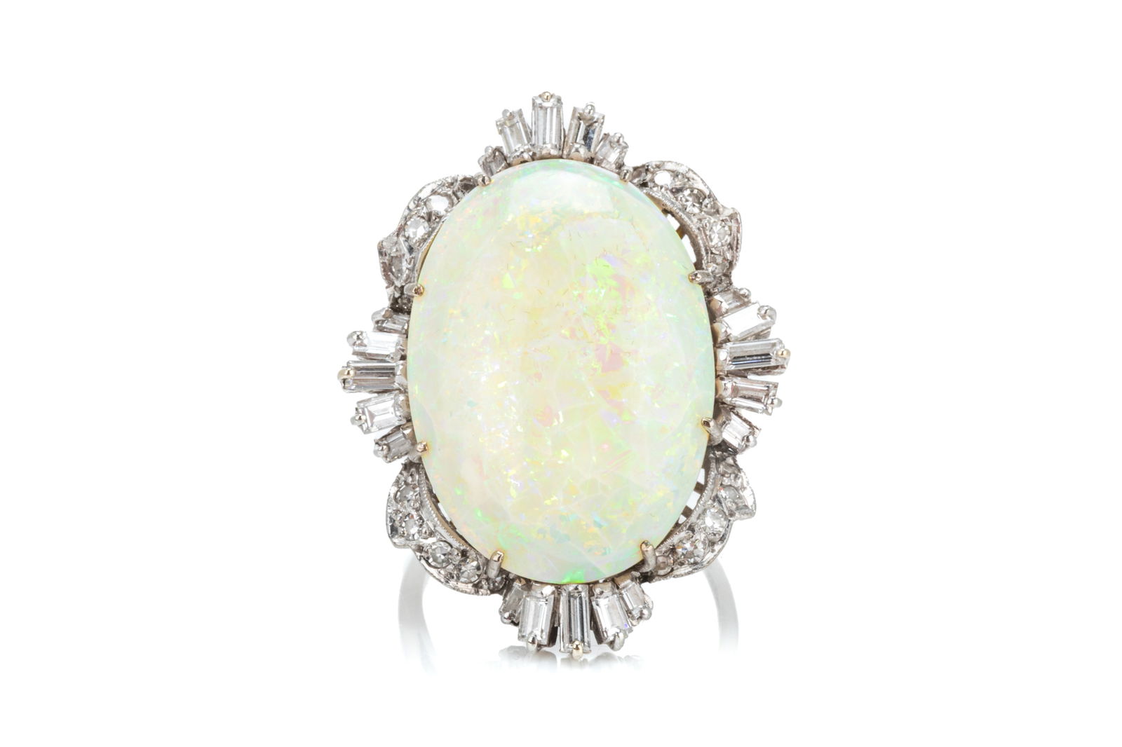 14K WHITE GOLD OPAL & DIAMOND COCKTAIL RING, 11.2g (1 of 3)