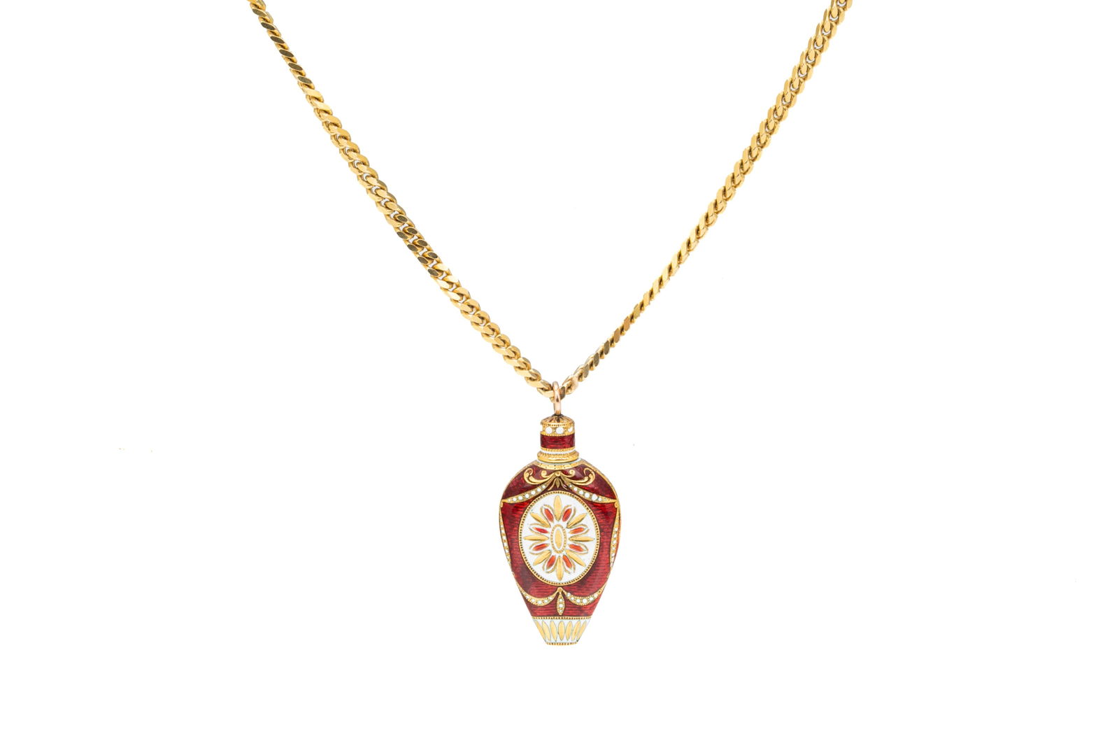 18K GOLD & ENAMEL PERFUME PENDANT NECKLACE, 31.8g (1 of 2)