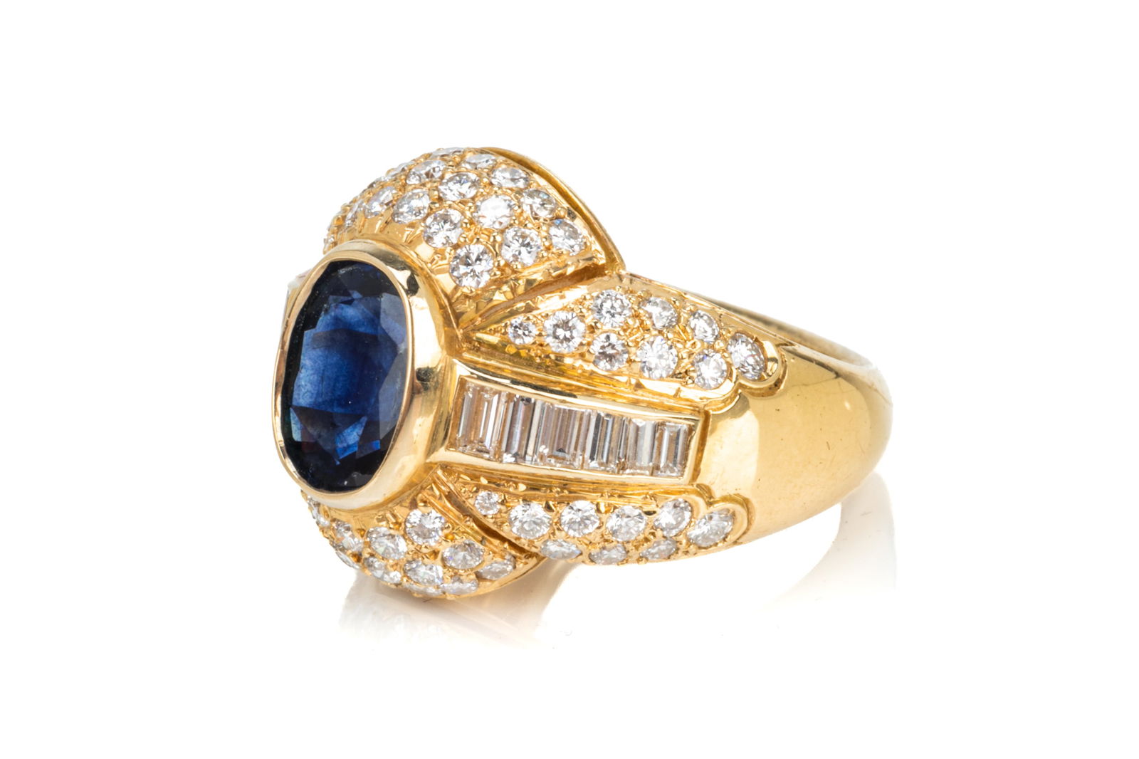 18K YELLOW GOLD, DIAMOND & BLUE TOPAZ RING, 12.2g (1 of 3)