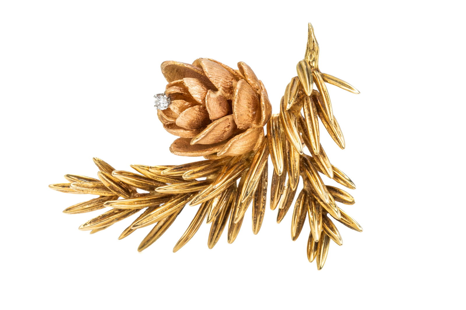 18K GOLD PINE BRANCH AND CONE BROOCH, 28.7g (1 of 1)