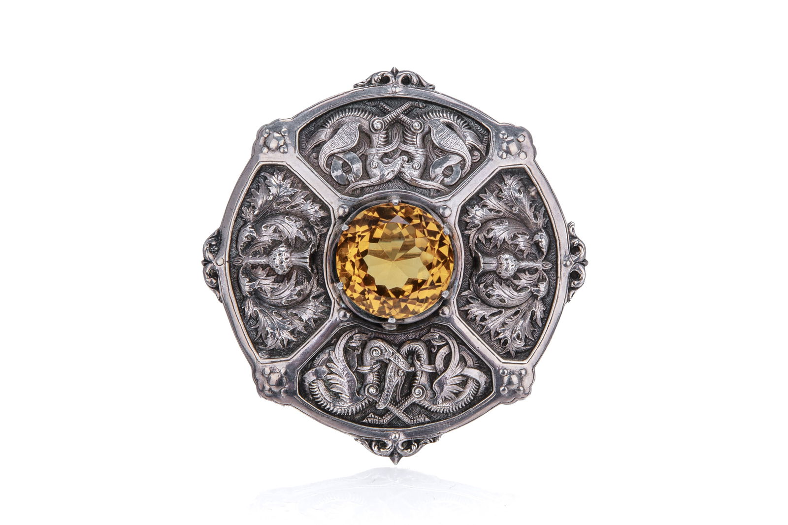 LARGE SCOTTISH SILVER PLAID BROOCH, 100g (1 of 4)