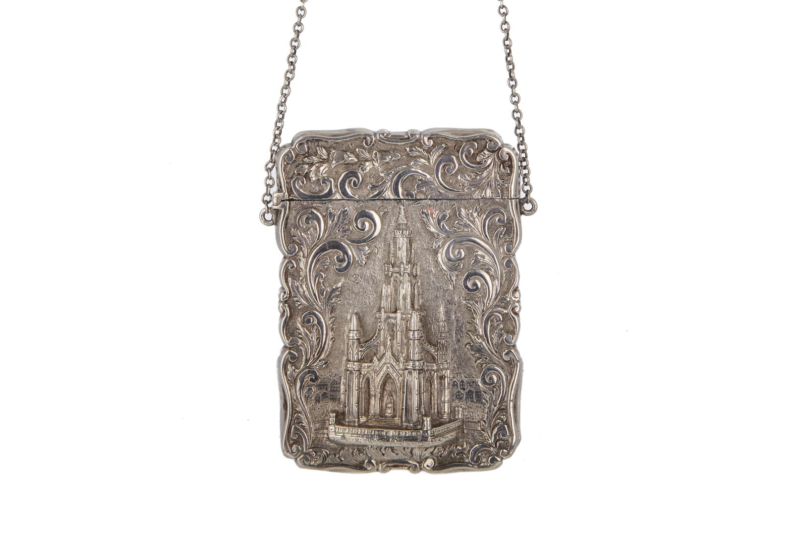 VICTORIAN SILVER CASTLE TOP CARD CASE, 51g (1 of 5)