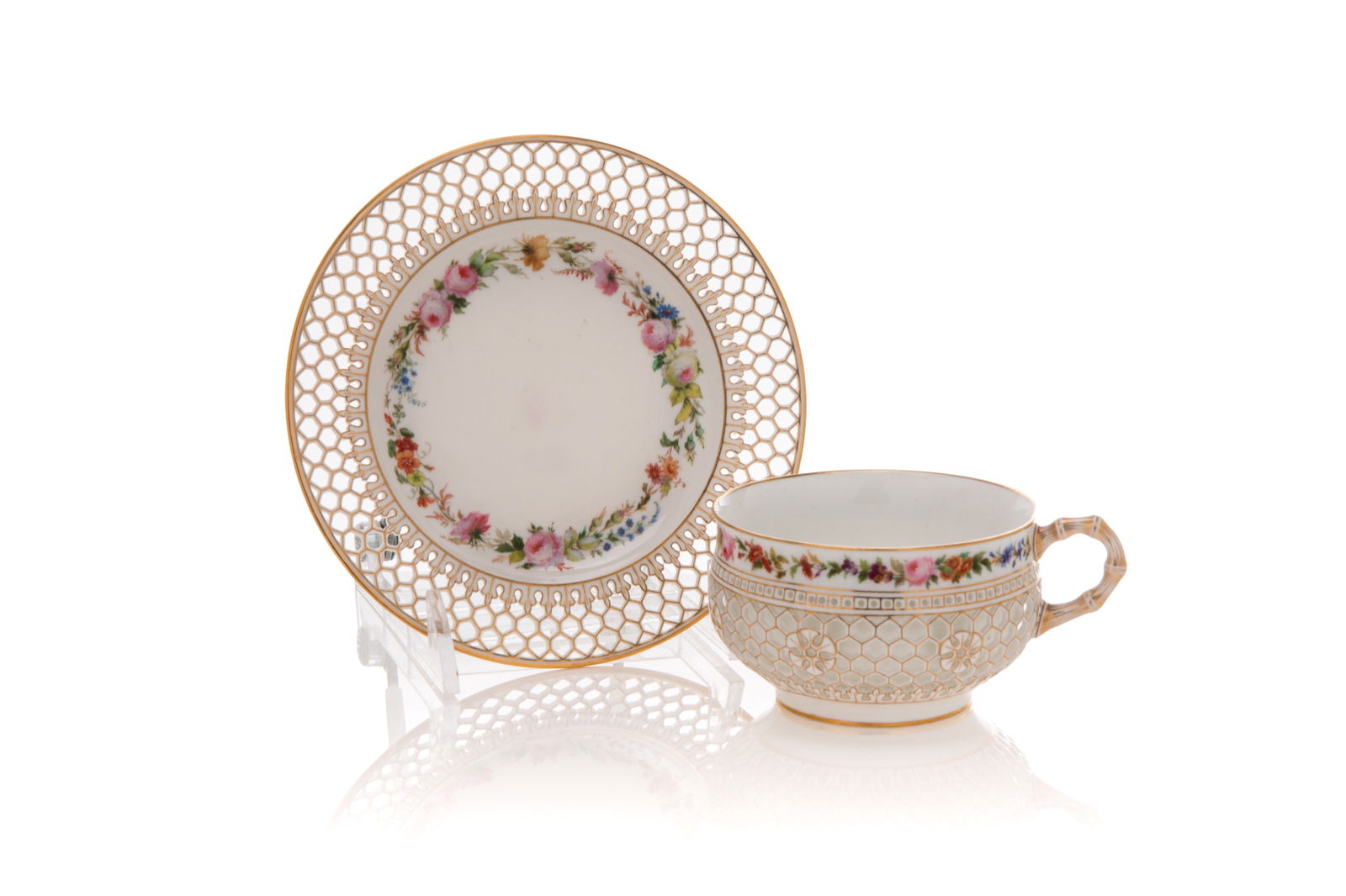 FINE 19th C SEVRES RETICULATED CUP AND SAUCER (1 of 4)
