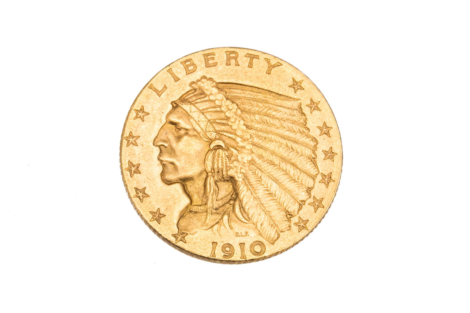 AMERICAN INDIAN HEAD 2 1/2 GOLD COIN 1910, 4.2g (1 of 2)