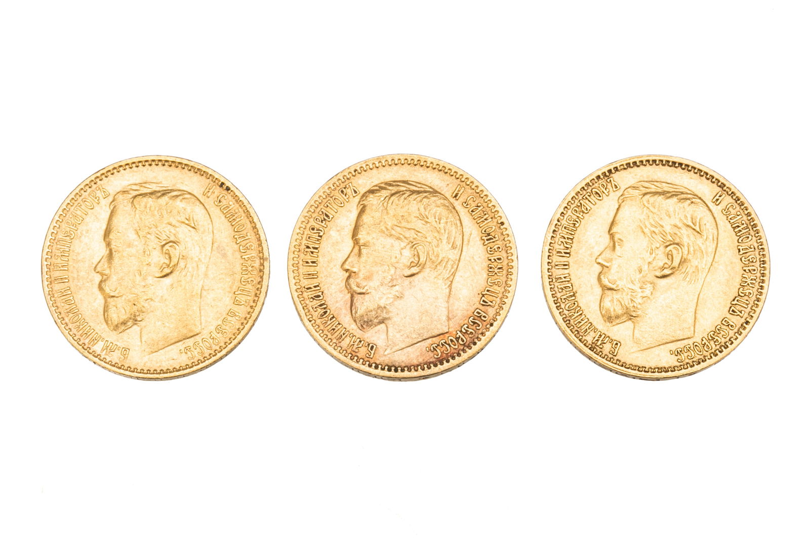 THREE RUSSIAN EMPIRE NOCHOLAS II GOLD RUBLES, 13g (1 of 2)