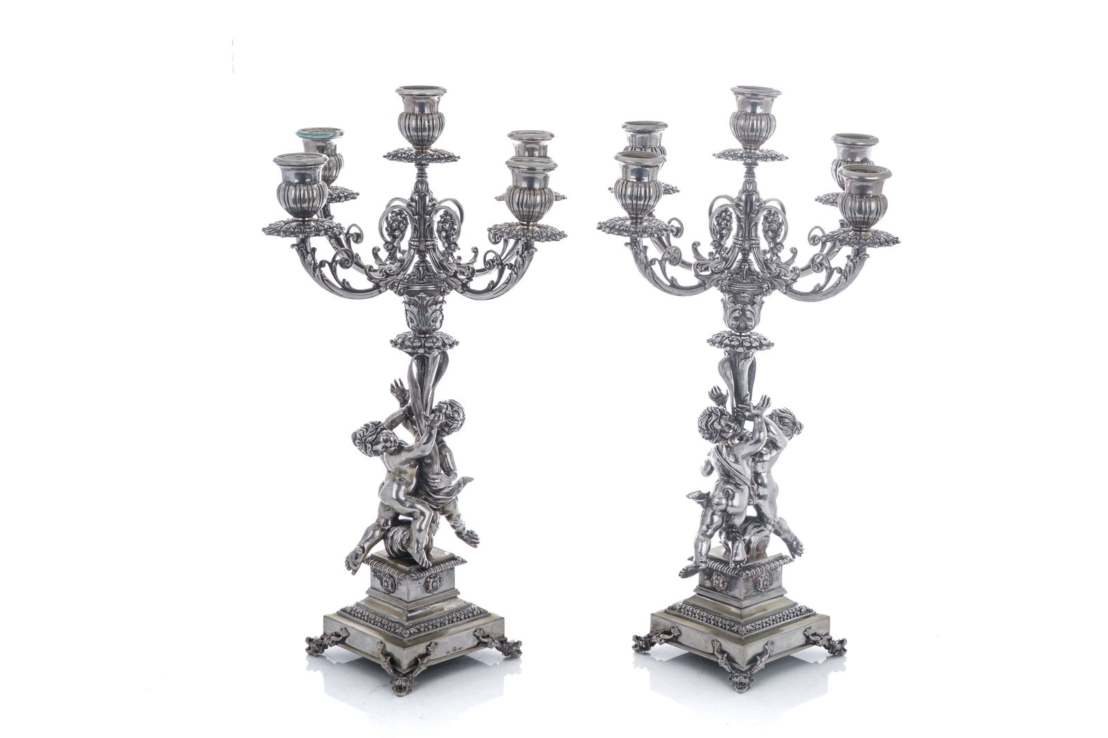 PAIR OF ITALIAN FIGURAL SILVER CANDELABRA, 5265g (1 of 3)