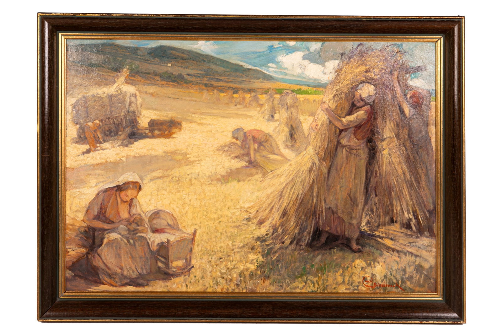 JULES-PIERRE VAN BIESBROECK (Belgian, 1873-1965): La moisson Oil on board Signed bottom rightH.: 19 3/4" W.: 28 3/4"