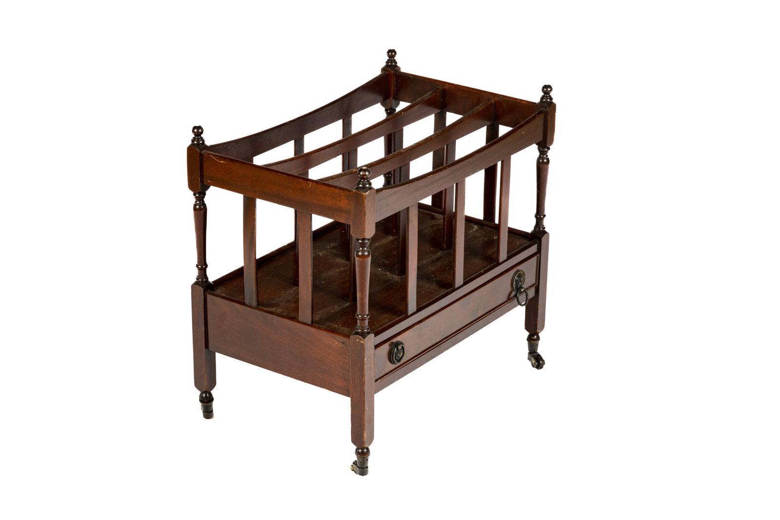 MAHOGANY CANTERBURY MAGAZINE RACK: H: 20'' W: 22'' D: 14''