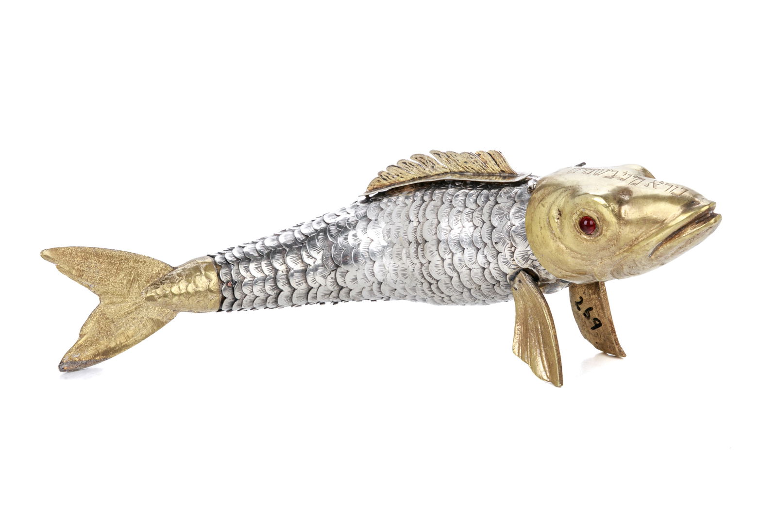 SILVERPLATE & BRASS FISH FORM BESAMIM HOLDER (1 of 5)