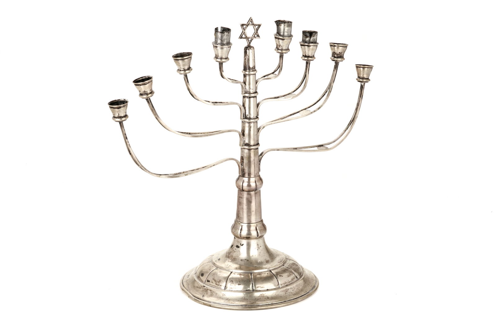 19th C AUSTRO HUNGARIAN SILVER MENORAH, 639g (1 of 3)