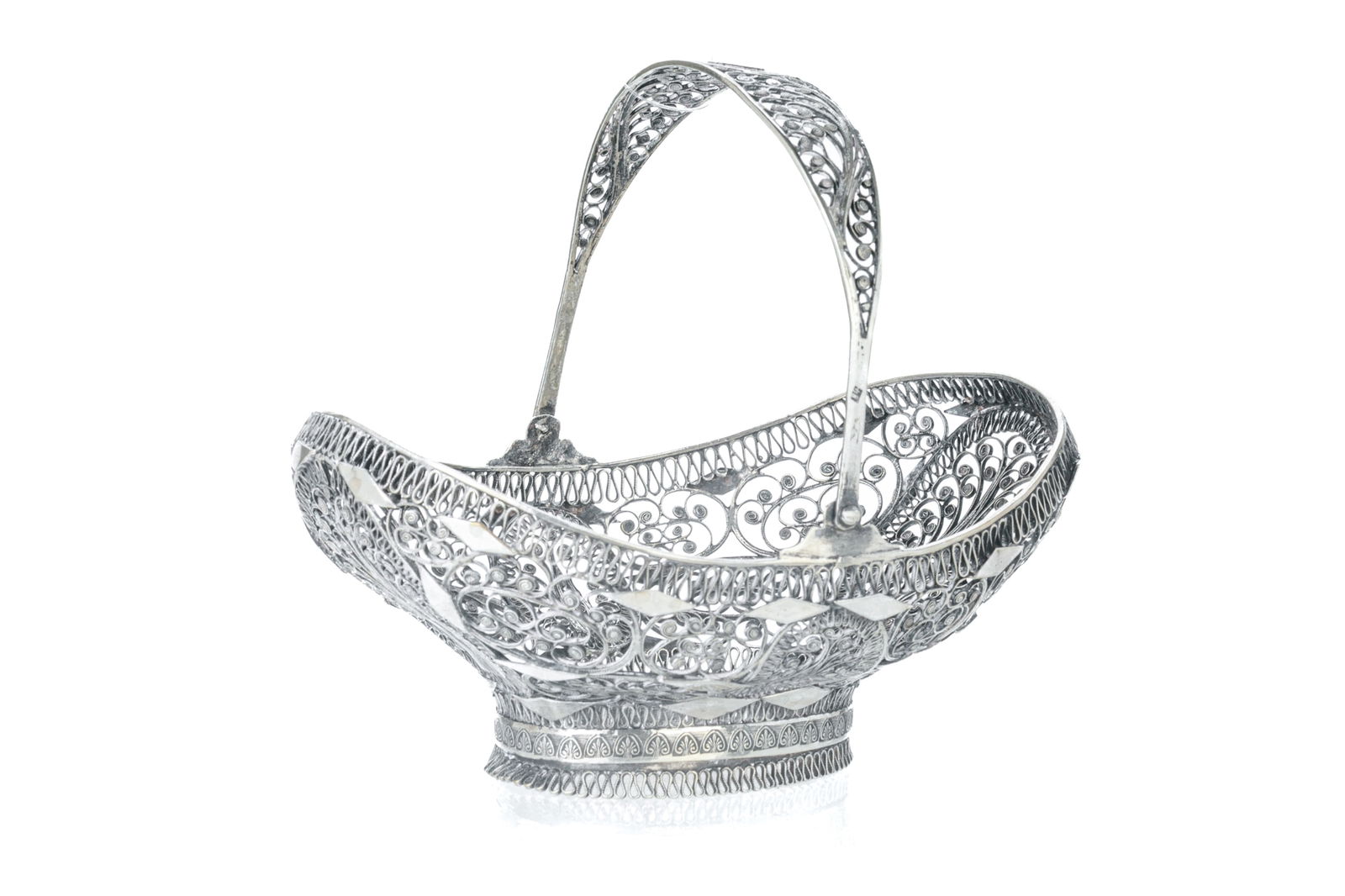 19th C RUSSIAN SILVER FILIGREE BASKET, 189g (1 of 5)