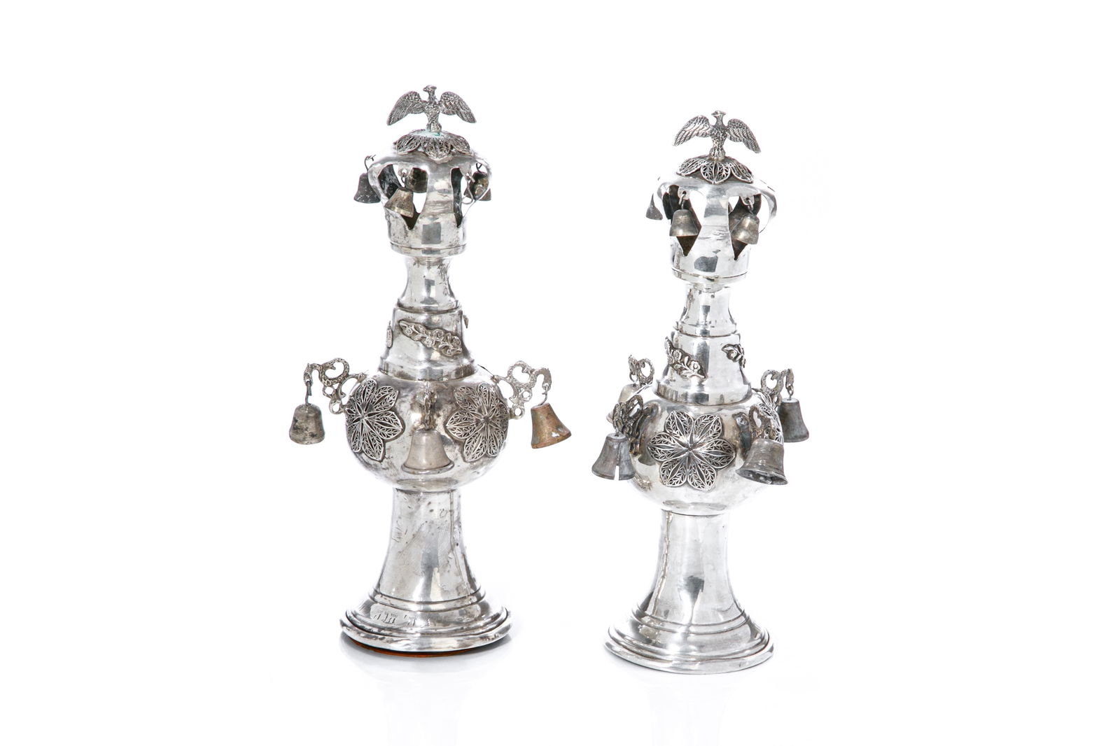 PAIR OF SILVER RIMONIM, TORAH FINIALS, 580g (1 of 7)