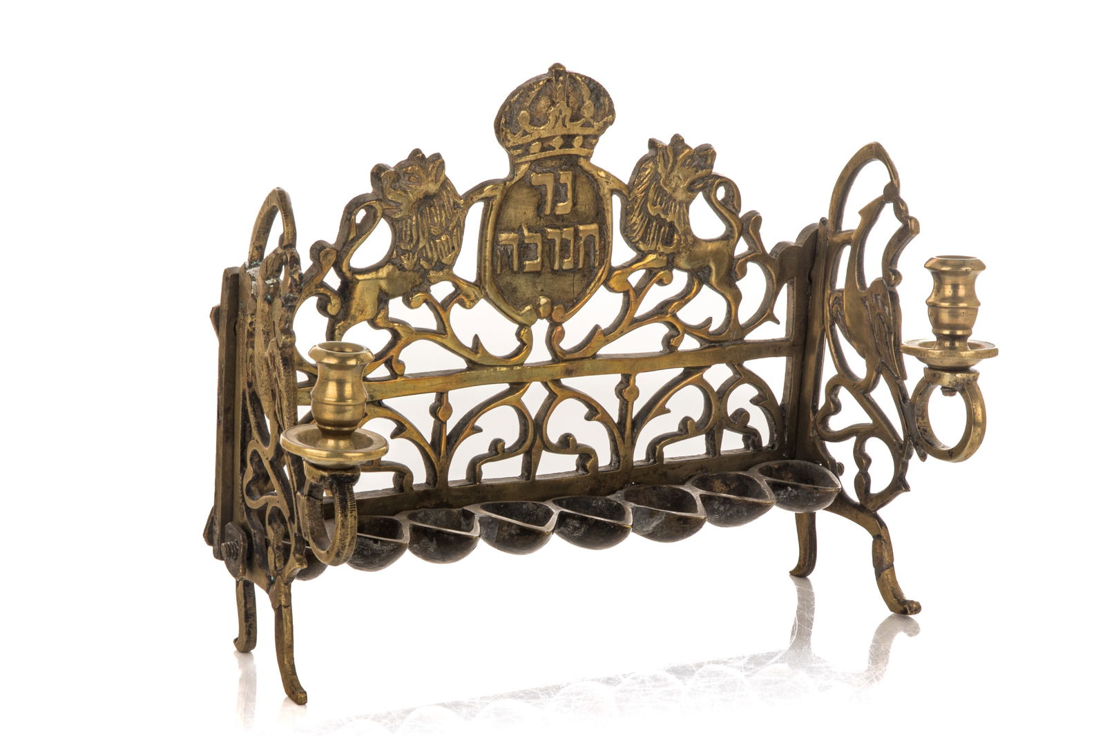 ANTIQUE BRASS CHANUKAH MENORAH OIL LAMP (1 of 2)