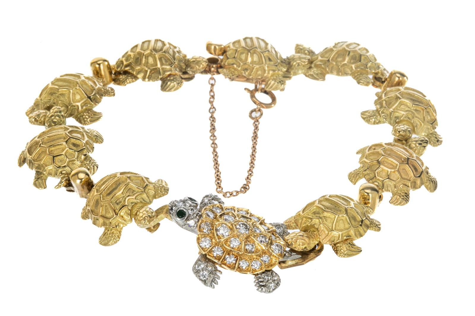 18K GOLD AND DIAMOND TURTLE CHARM BRACELET, 37g (1 of 5)