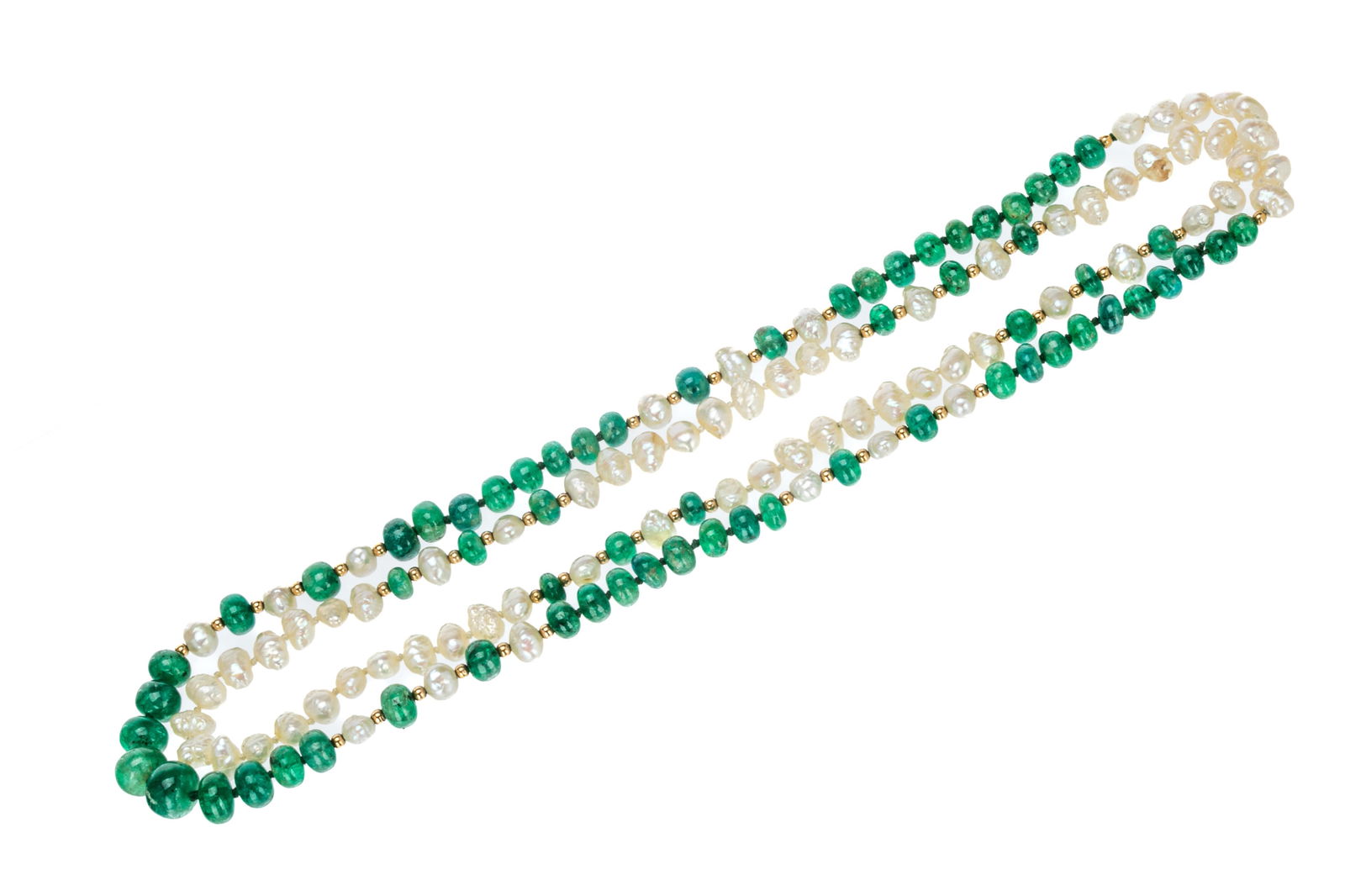 EMERALD & FRESHWATER PEARL BEADED NECKLACE, 37.4g (1 of 2)