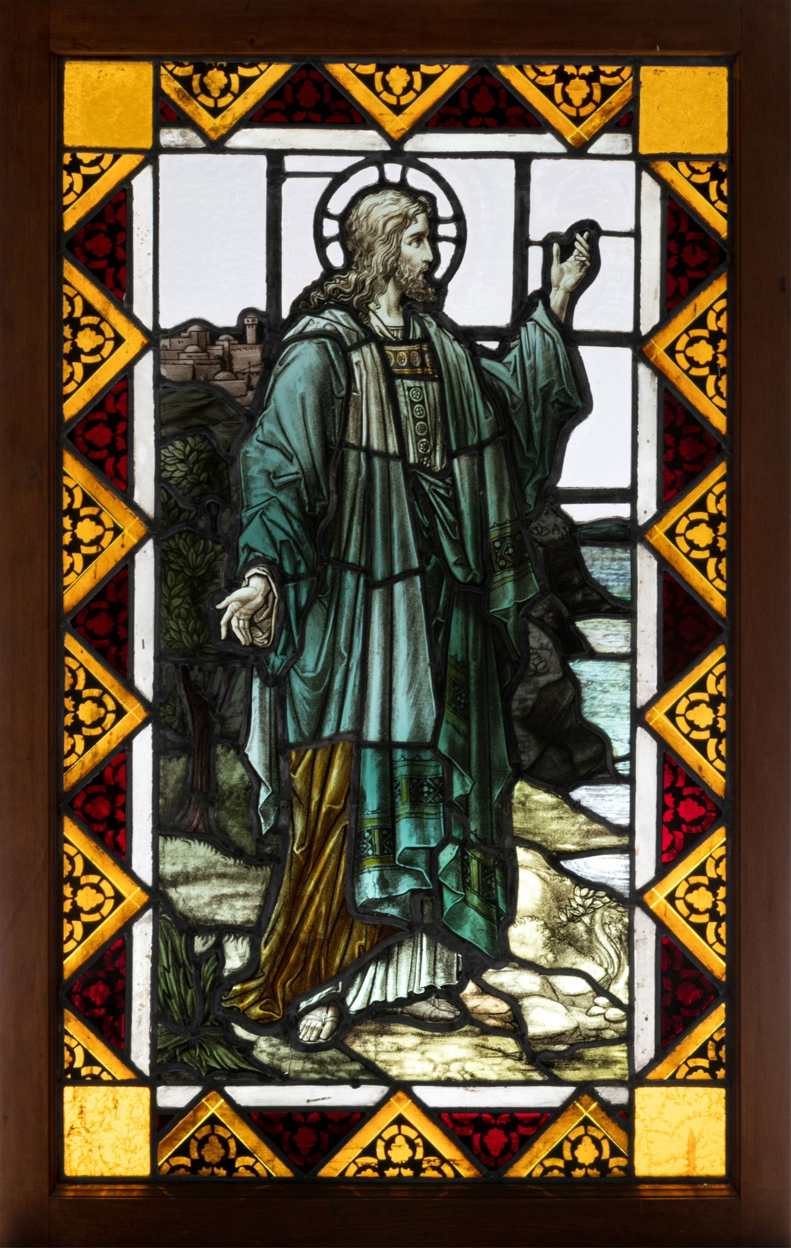 ANTIQUE RELIGIOUS SUBJECT STAINED GLASS WINDOW (1 of 2)