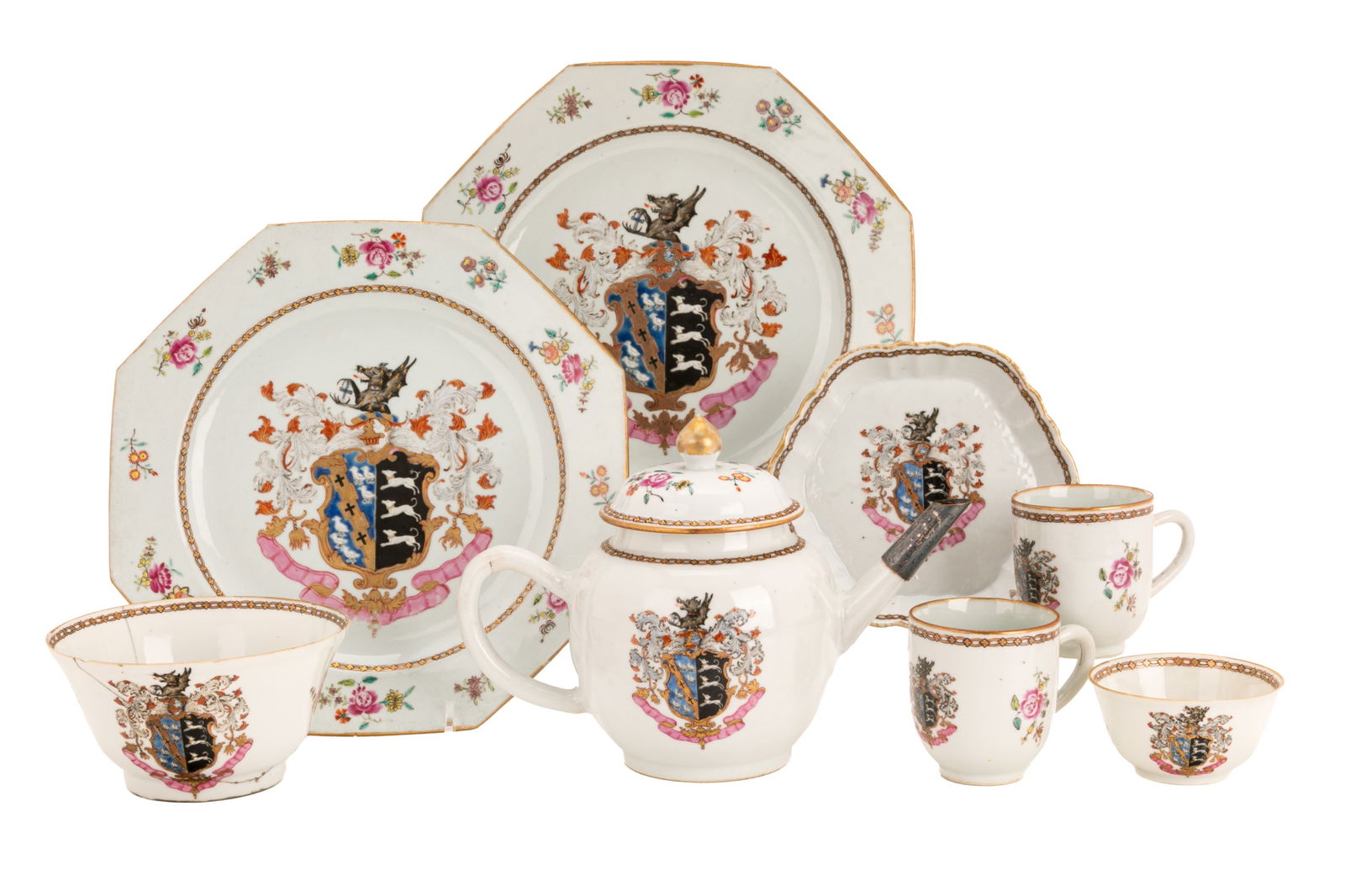 CHINESE EXPORT ARMORIAL PORCELAIN TEA SET (1 of 2)