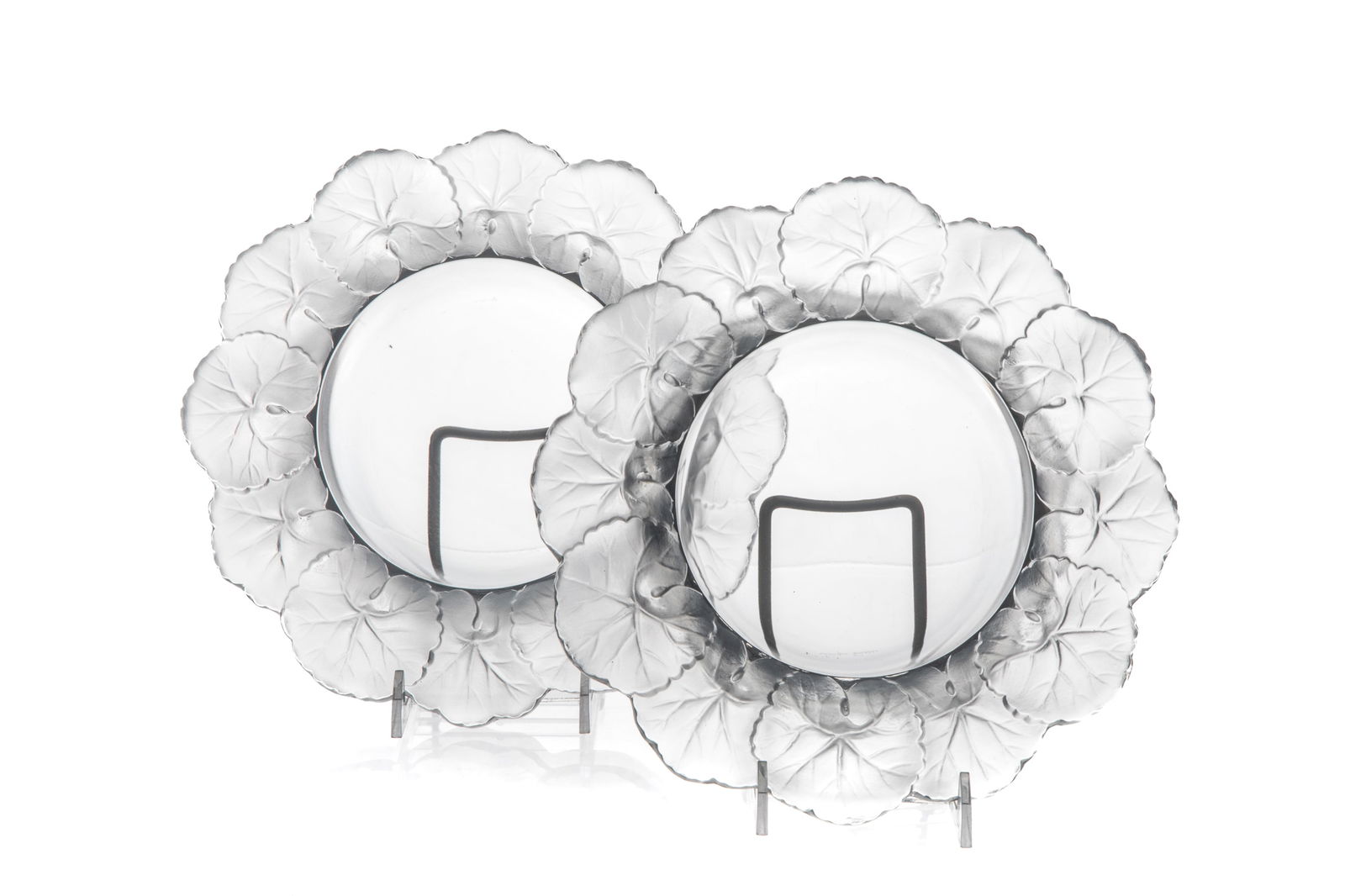 PAIR OF LALIQUE 'HONFLEUR' GLASS BOTTLE COASTERS (1 of 2)