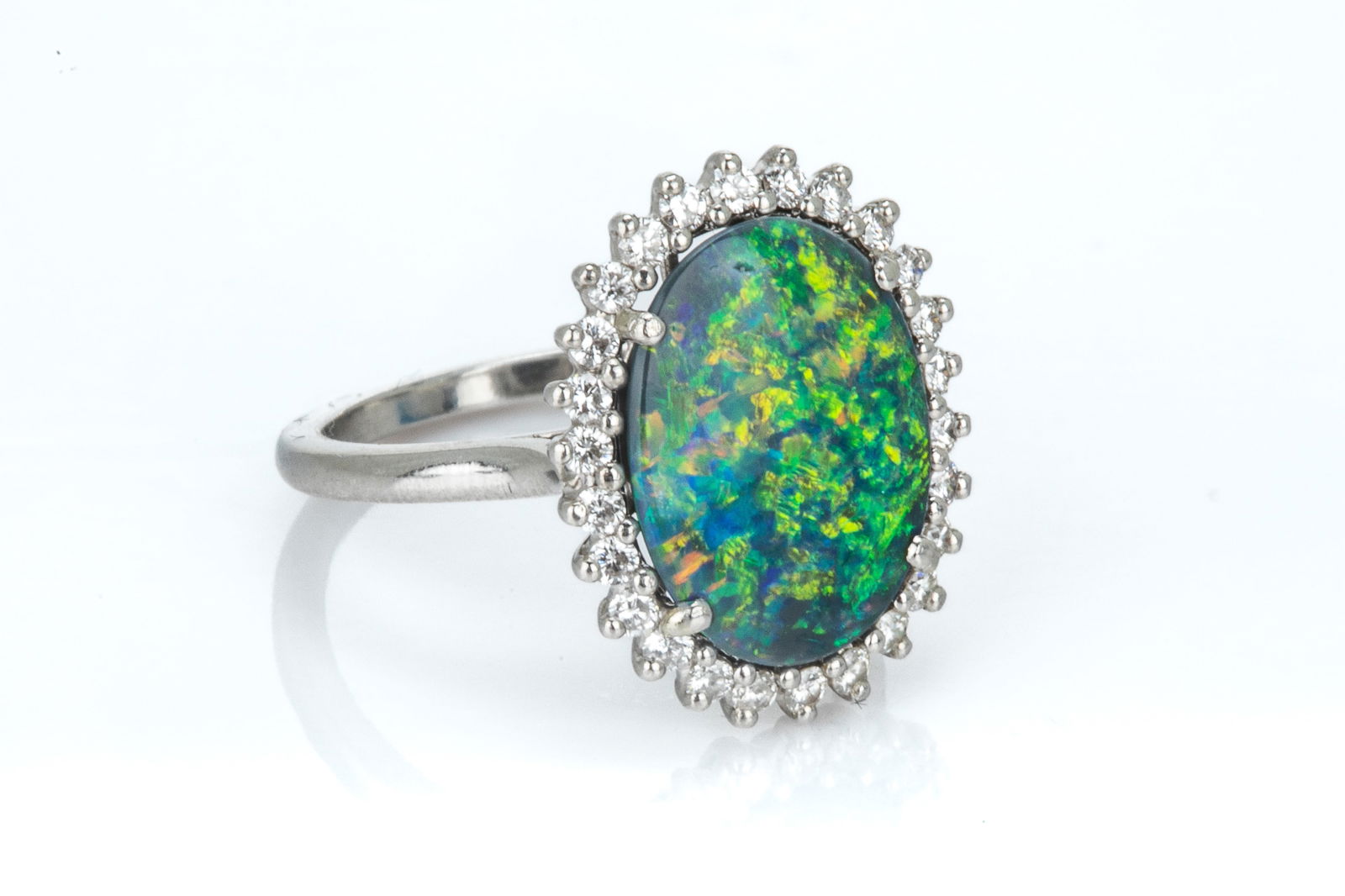 PLATINUM, OPAL AND DIAMOND CLUSTER RING, 4.8g (1 of 4)