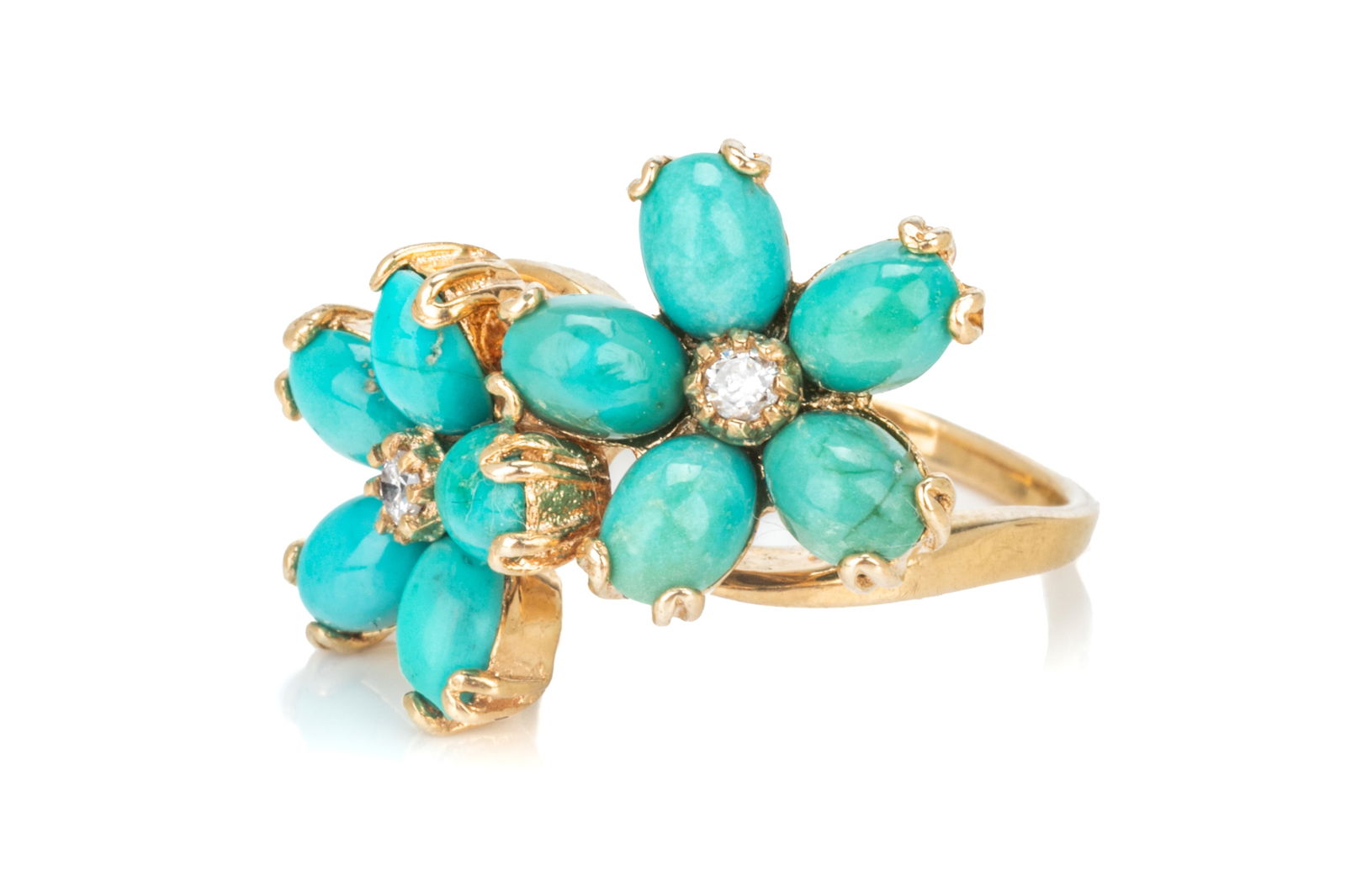 14K GOLD, TURQUOISE AND DIAMOND DRESS RING, 7.4g (1 of 3)