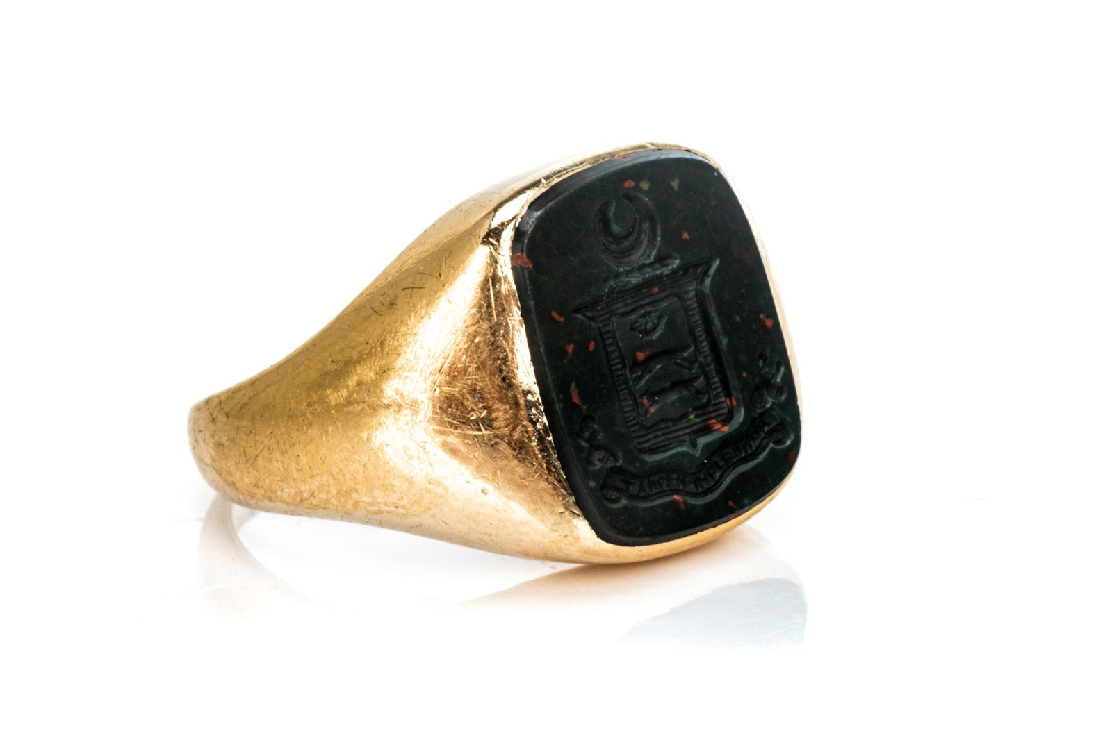 ANTIQUE 14K GOLD AND BLOODSTONE SIGNET RING, 9.1g (1 of 4)