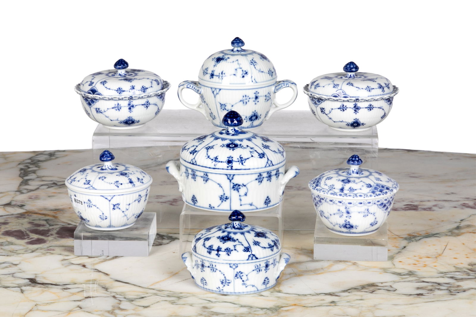 SEVEN ROYAL COPENHAGEN BLUE FLUTED COVERED POTS (1 of 2)