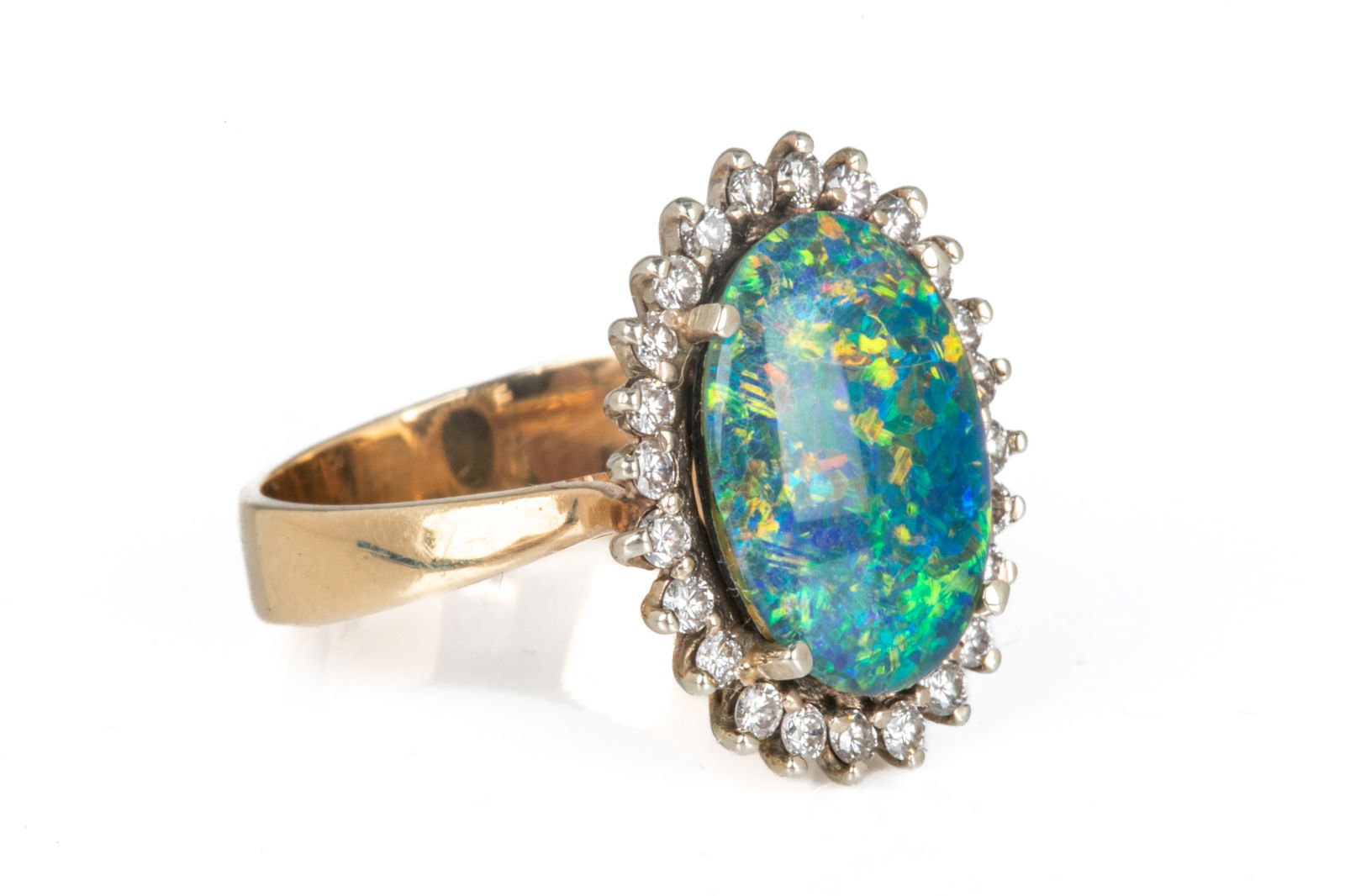 14K GOLD, BLACK OPAL AND DIAMOND DRESS RING, 5.9g (1 of 4)