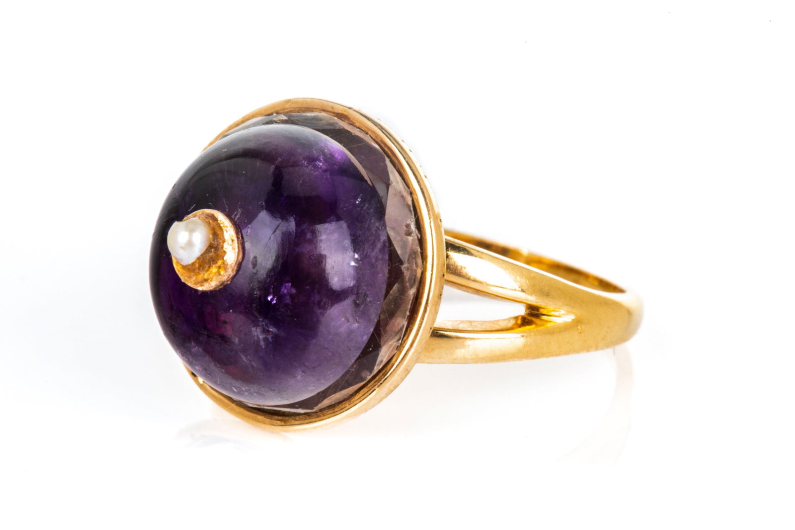 ANTIQUE 14K GOLD AND AMETHYST DOME RING, 5.5g (1 of 3)