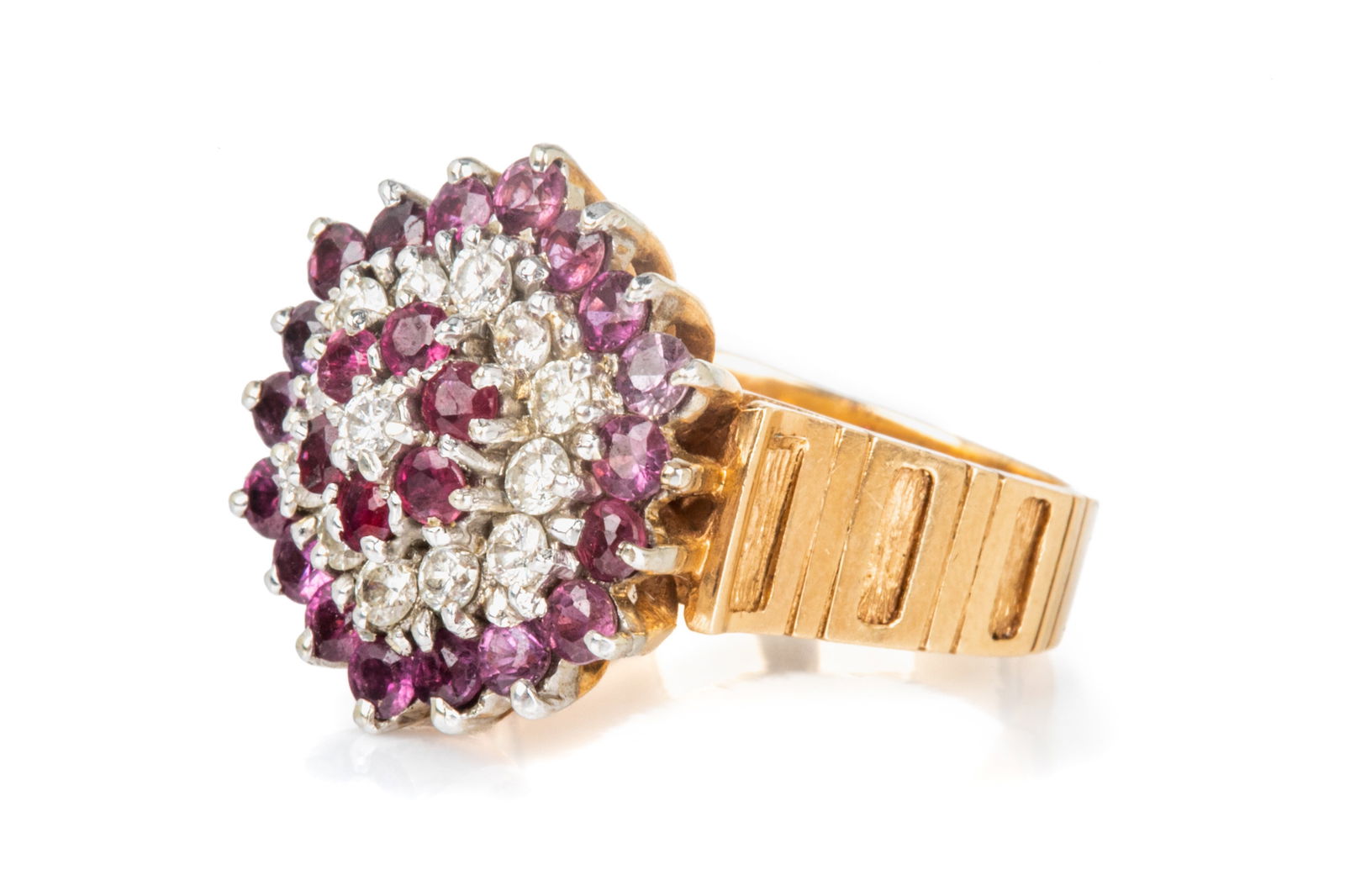 14K GOLD, RUBY AND DIAMOND CLUSTER RING, 10.9g (1 of 3)