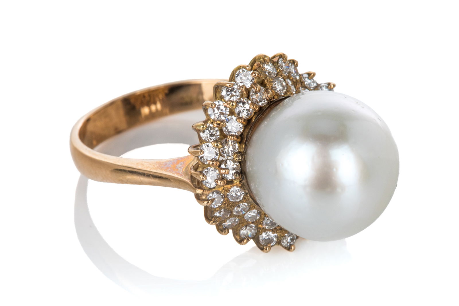 14K GOLD, PEARL AND DIAMOND COCKTAIL RING, 7.8g (1 of 3)