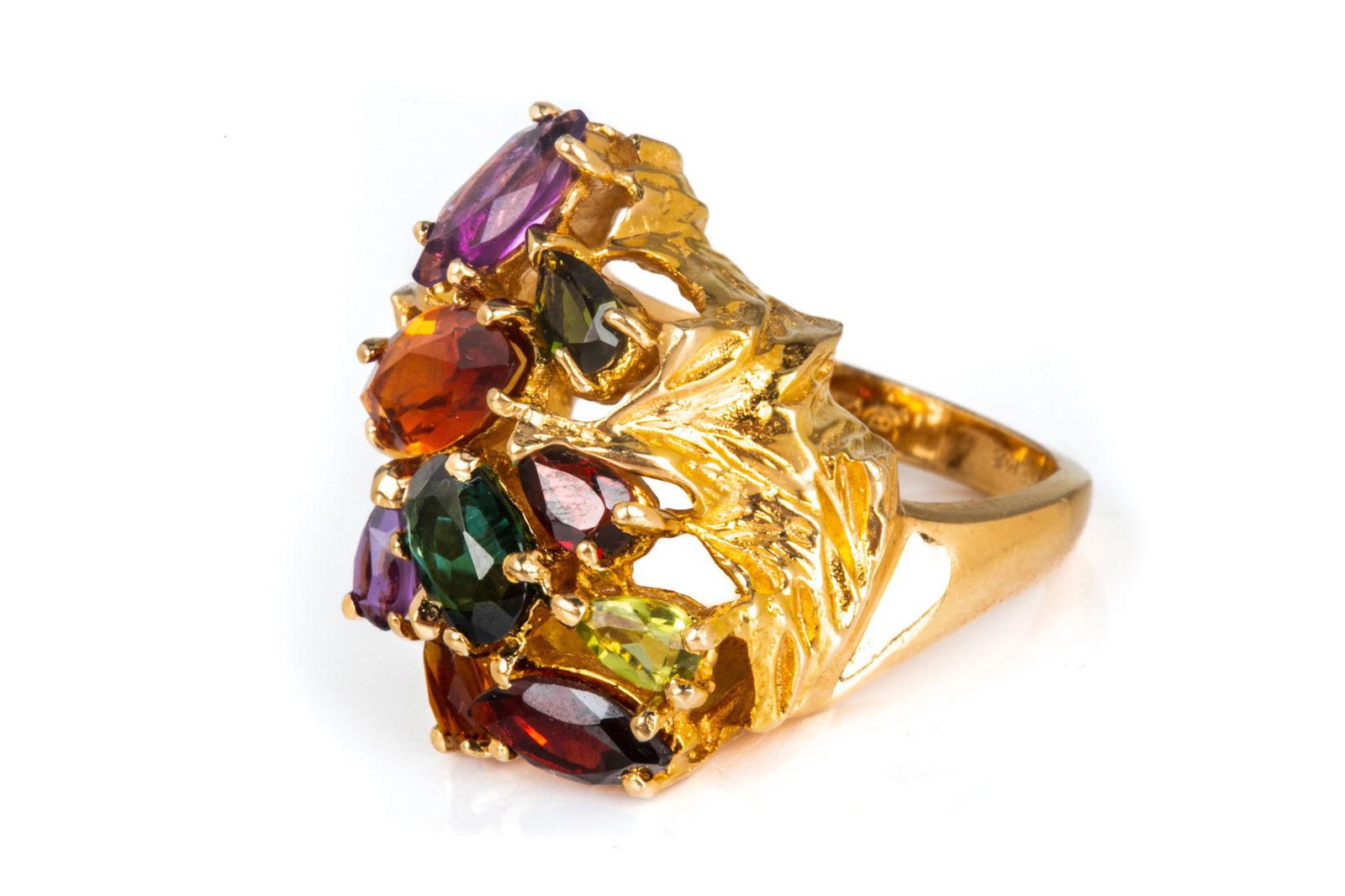 14K GOLD AND MULTI- GEMSTONE SET DRESS RING, 10.4g (1 of 4)