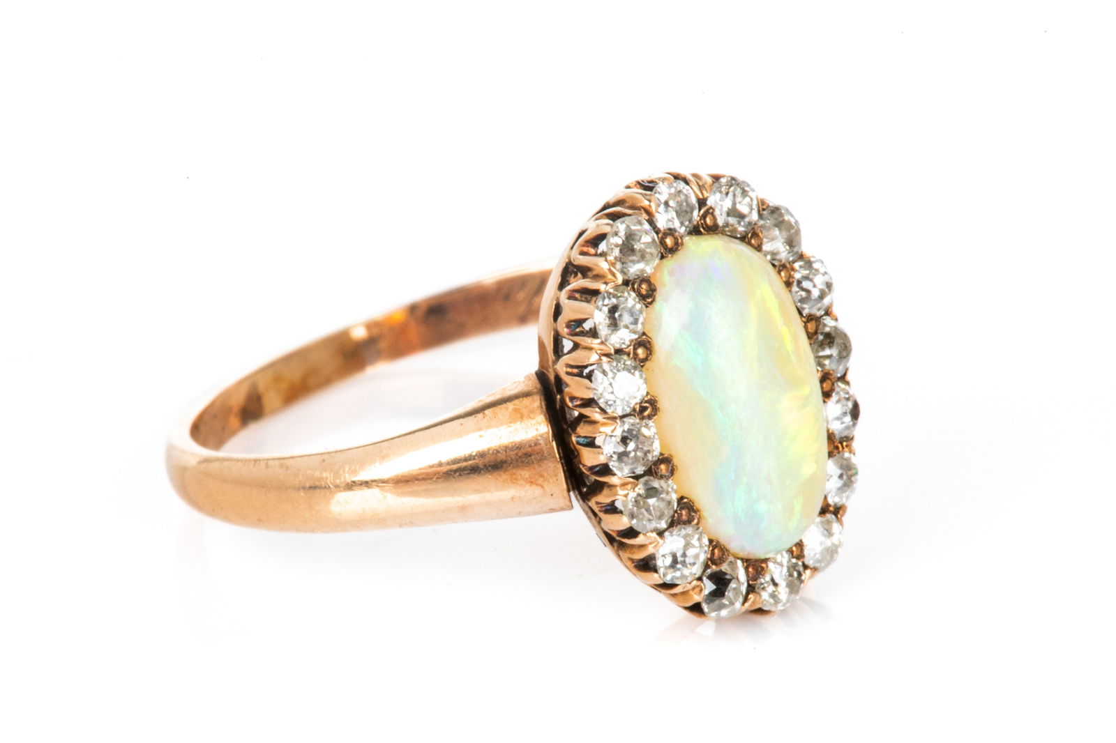 ANTIQUE 14K GOLD, OPAL AND DIAMOND RING, 2.4g (1 of 3)