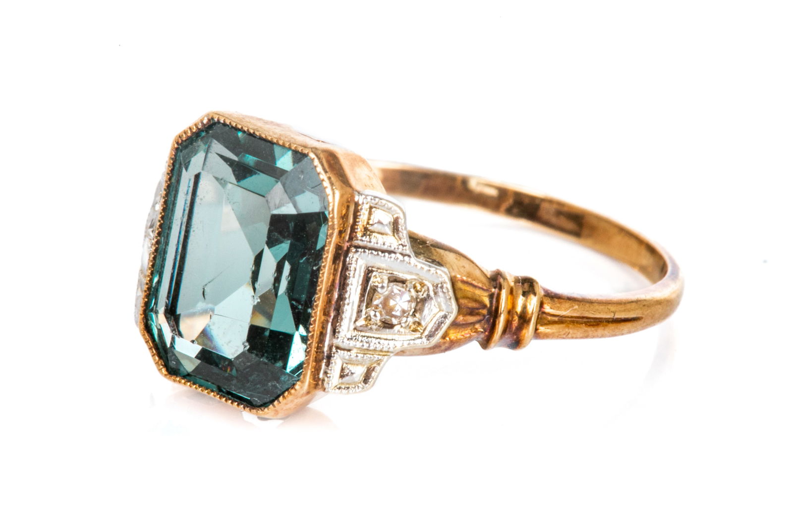 ANTIQUE 10K GOLD AND AQUAMARINE RING, 2.2g (1 of 3)