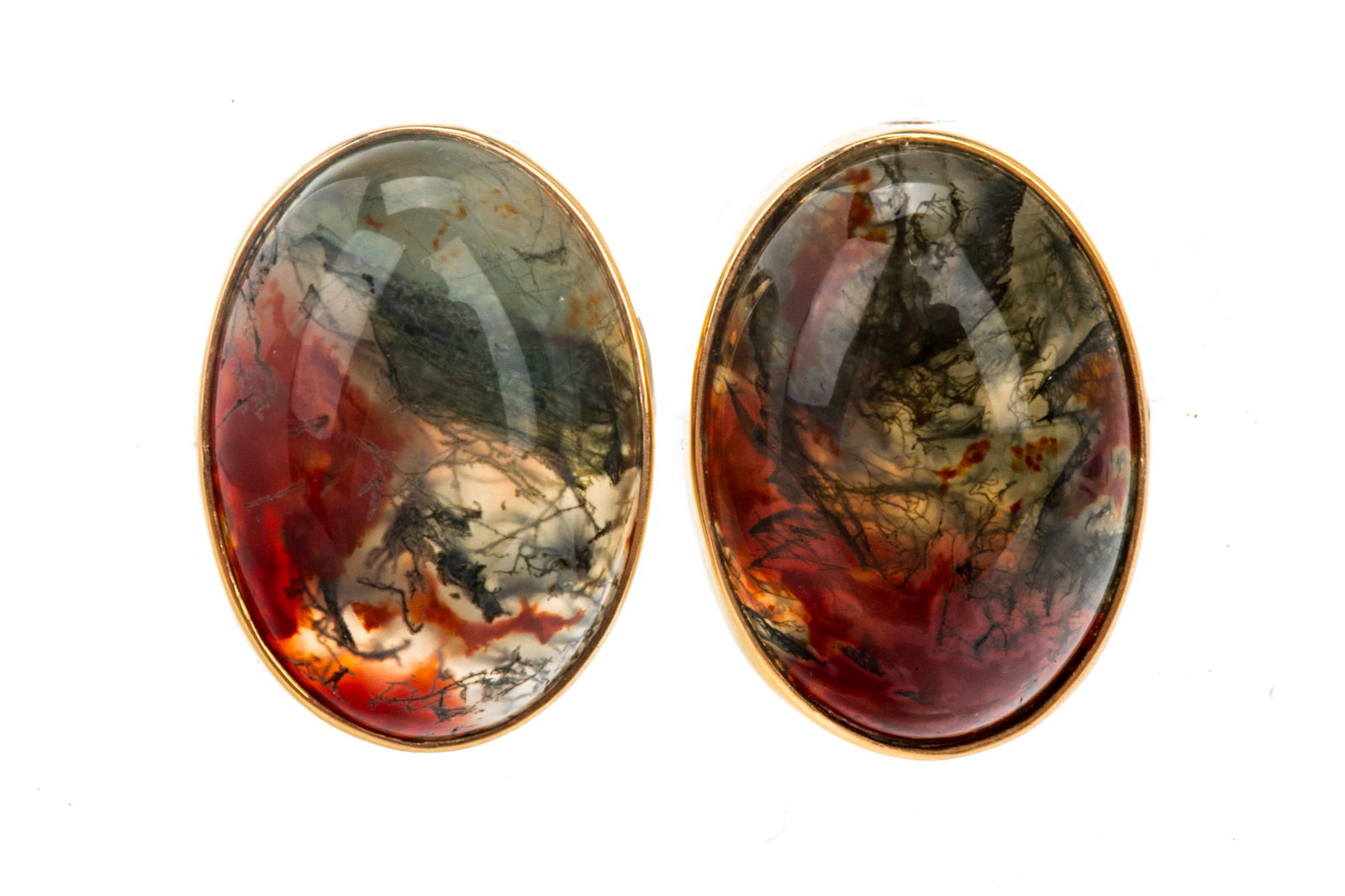 PAIR OF 14K GOLD AND AGATE STUD EARRINGS, 7.2g (1 of 1)