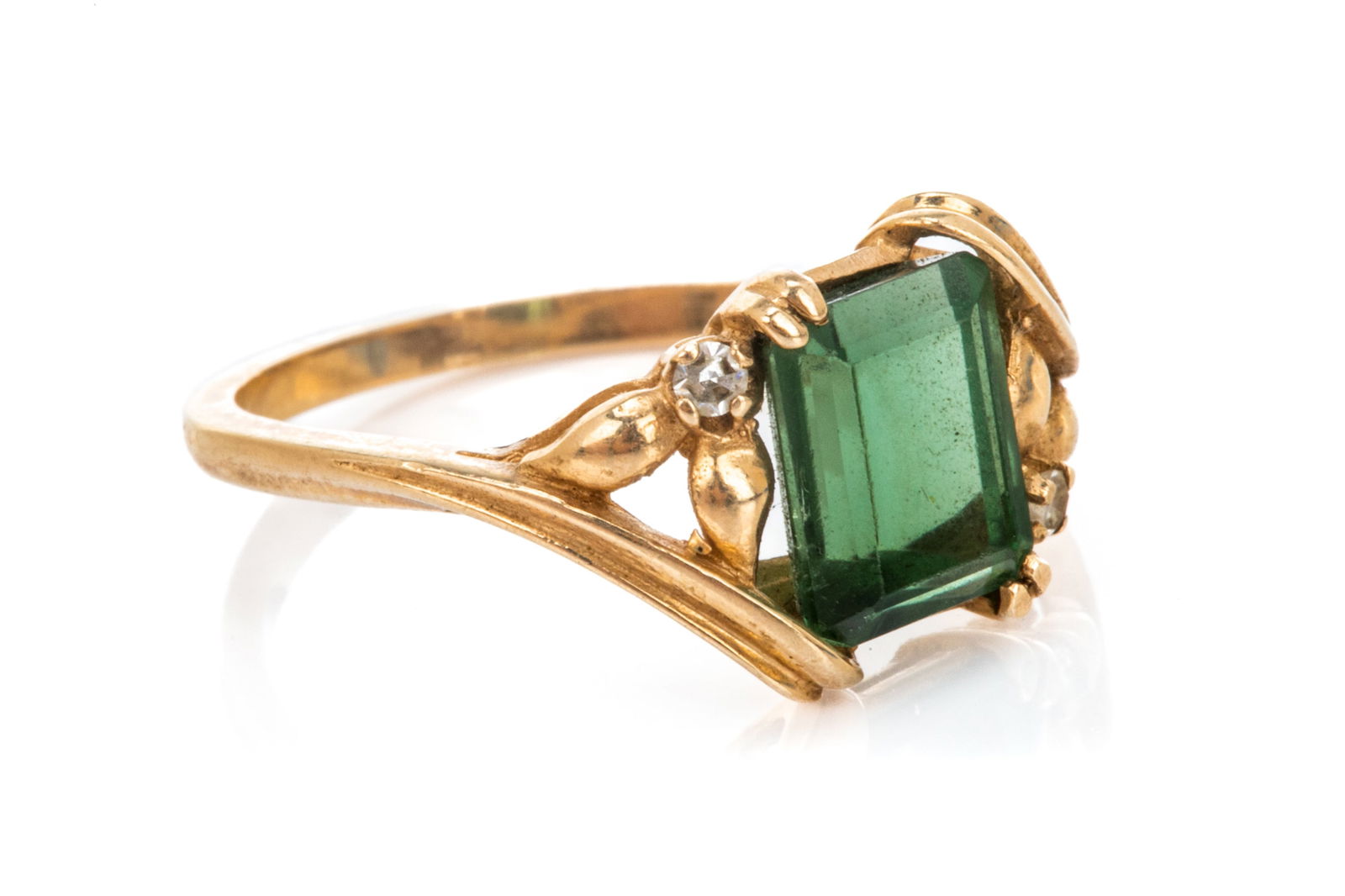 14K GOLD AND GREEN TOURMALINE DRESS RING, 3.6g (1 of 2)