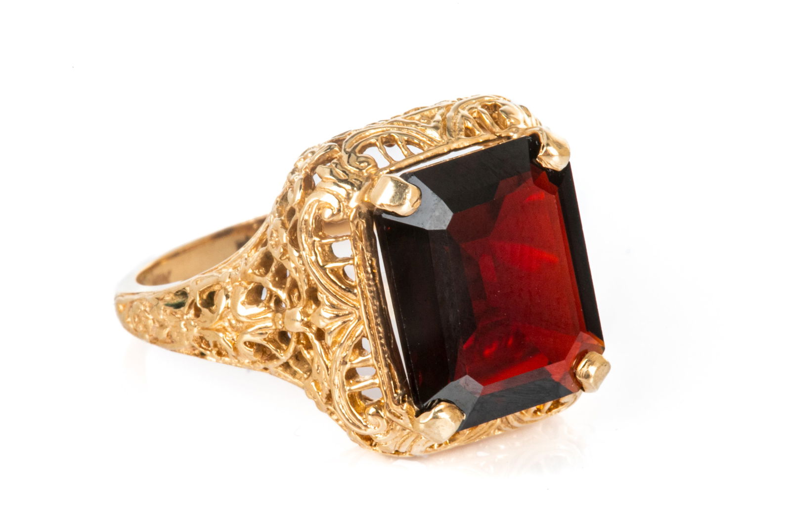 10K GOLD AND RED GEMSTONE DRESS RING, 4.8g (1 of 3)