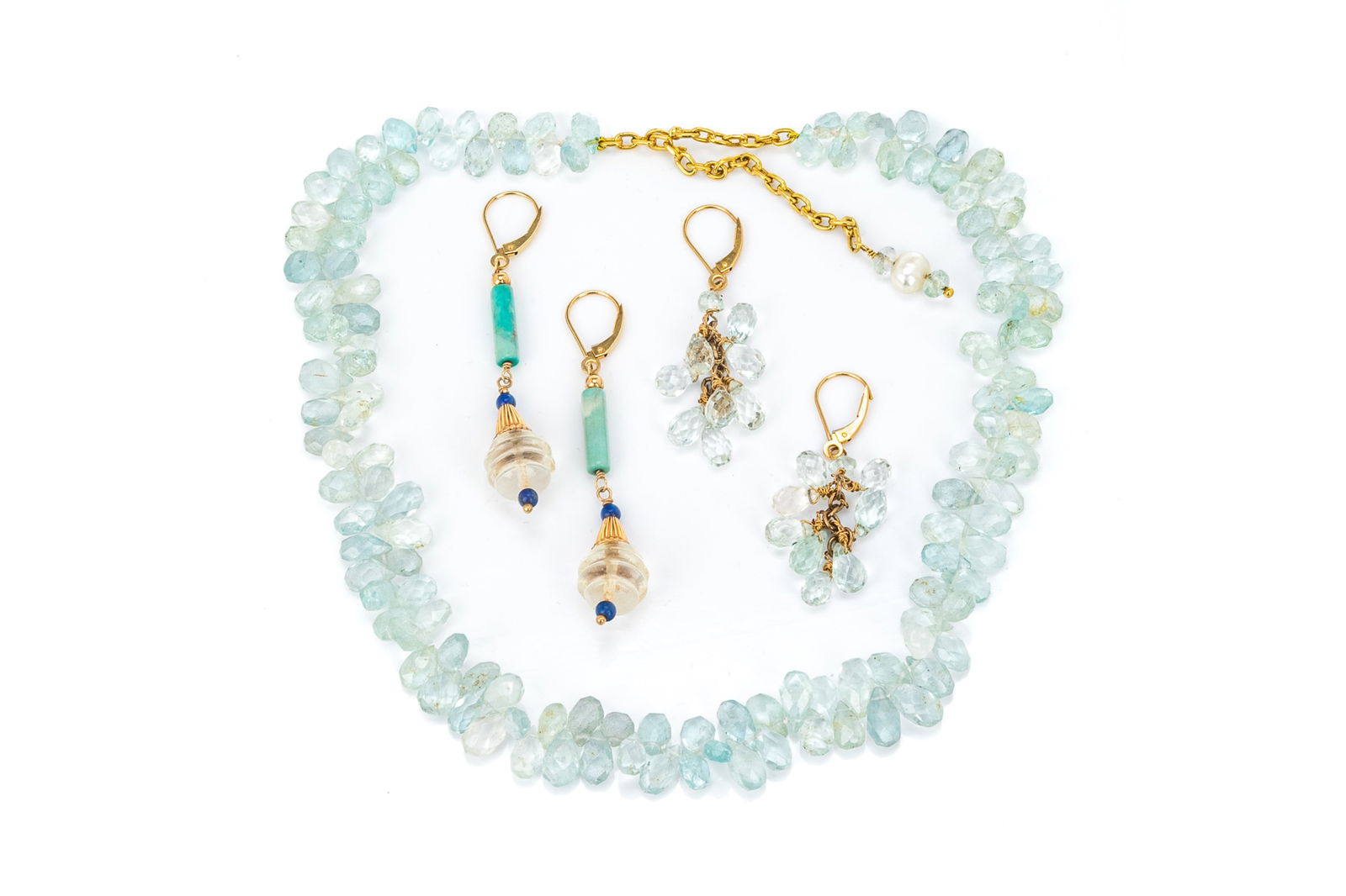 AQUAMARINE FACETED BEADED NECKLACE & EARRINGS (1 of 2)