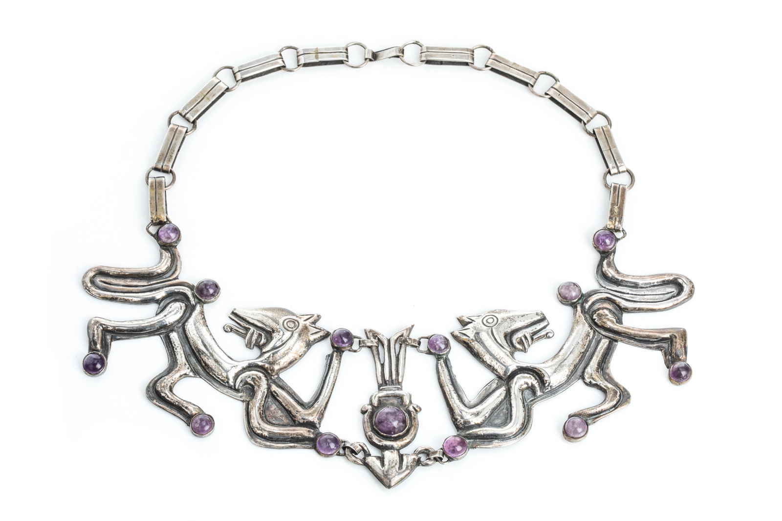 SILVER AND AMETHYST SPRATLING STYLE NECKLACE, 123g (1 of 2)