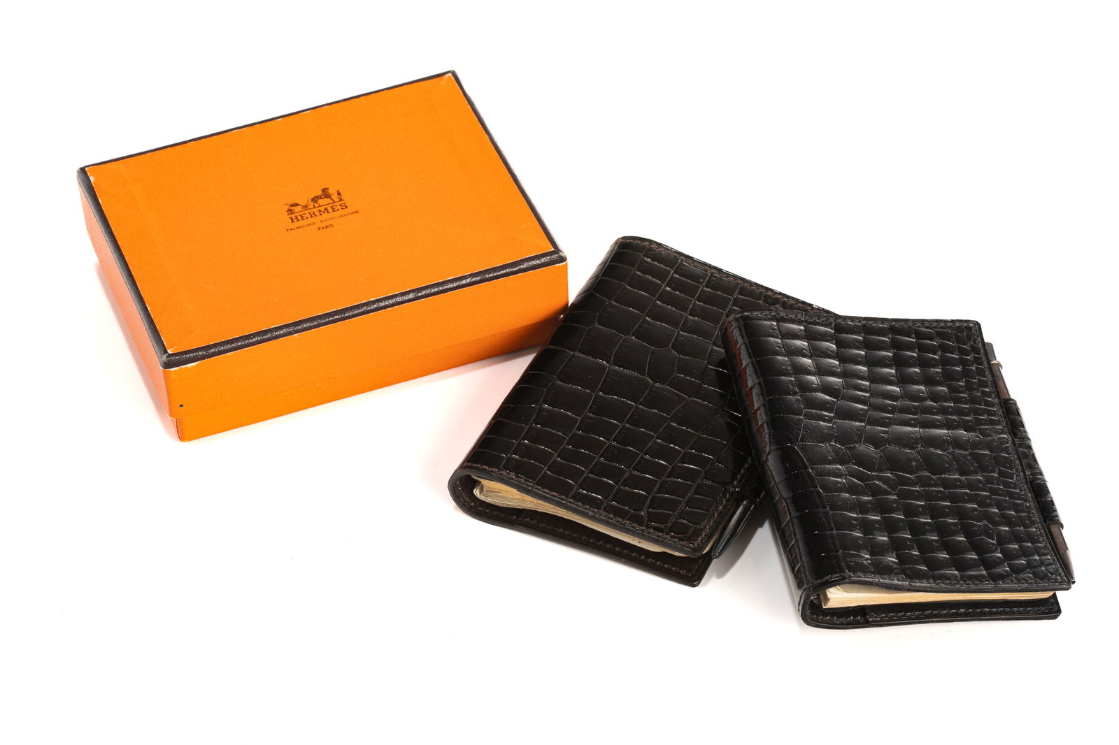 TWO VINTAGE HERMES CROCODILE POCKET CALENDARS (1 of 3)