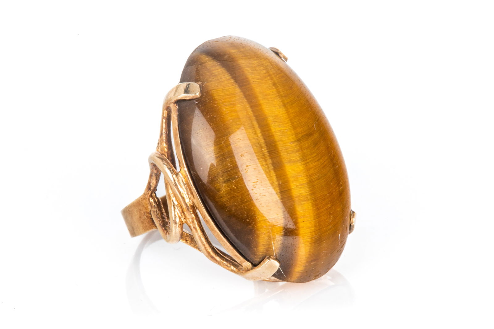 10K GOLD AND TIGER'S EYE COCKTAIL RING, 11.6g (1 of 3)