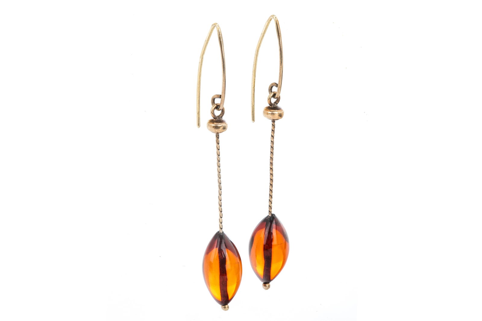 PAIR OF YELLOW GOLD AND AMBER DROP EARRINGS, 3.5g (1 of 1)