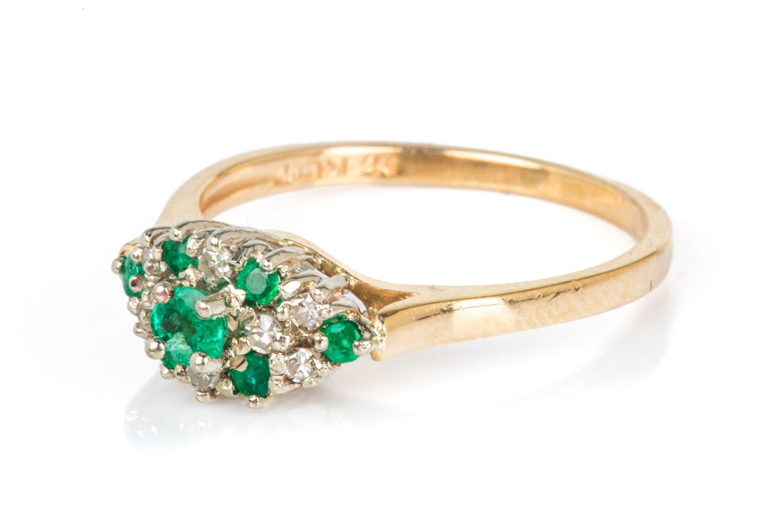 14K GOLD, EMERALD AND DIAMOND CLUSTER RING, 2.4g (1 of 3)