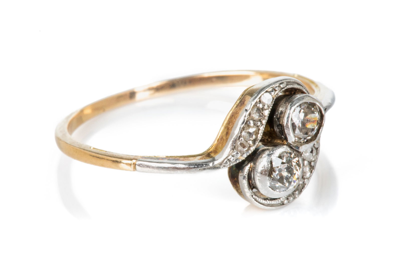 ANTIQUE 14K GOLD AND DIAMOND TOI ET MOI RING, 2.1g (1 of 3)