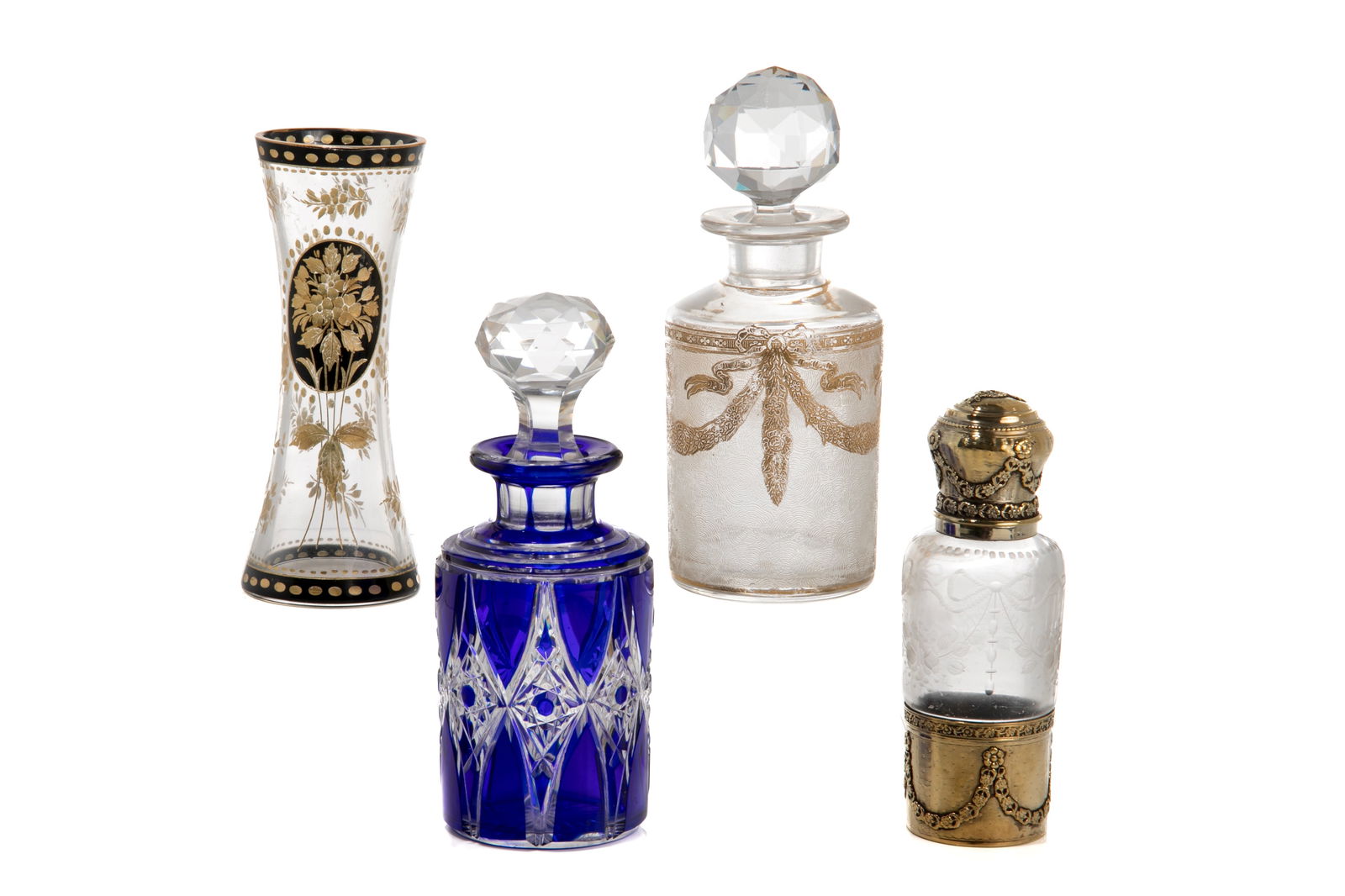 THREE CUT GLASS PREFUME BOTTLES (1 of 3)