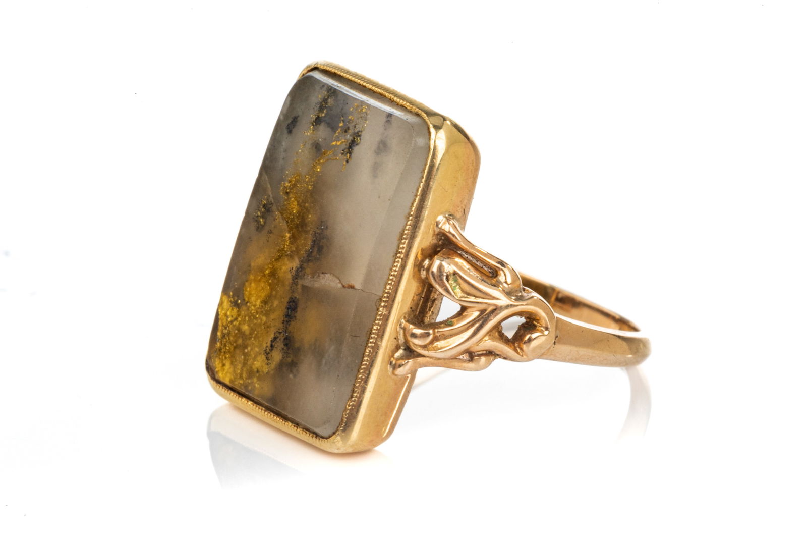 ANTIQUE 14K GOLD & GOLD QUARTZ MINER'S RING, 4.9g (1 of 3)
