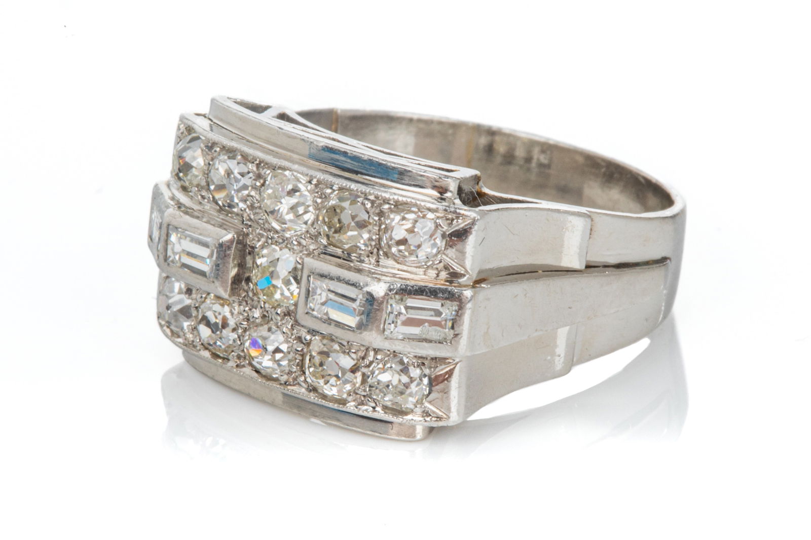 PLATINUM AND OLD MINE CUT DIAMOND DRES RING, 11.4g (1 of 1)