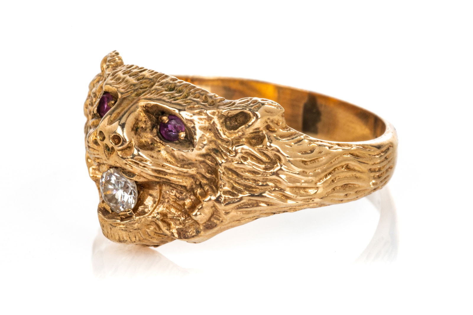 VINTAGE 10K GOLD & DIAMOND LION'S HEAD RING, 4.8G (1 of 3)